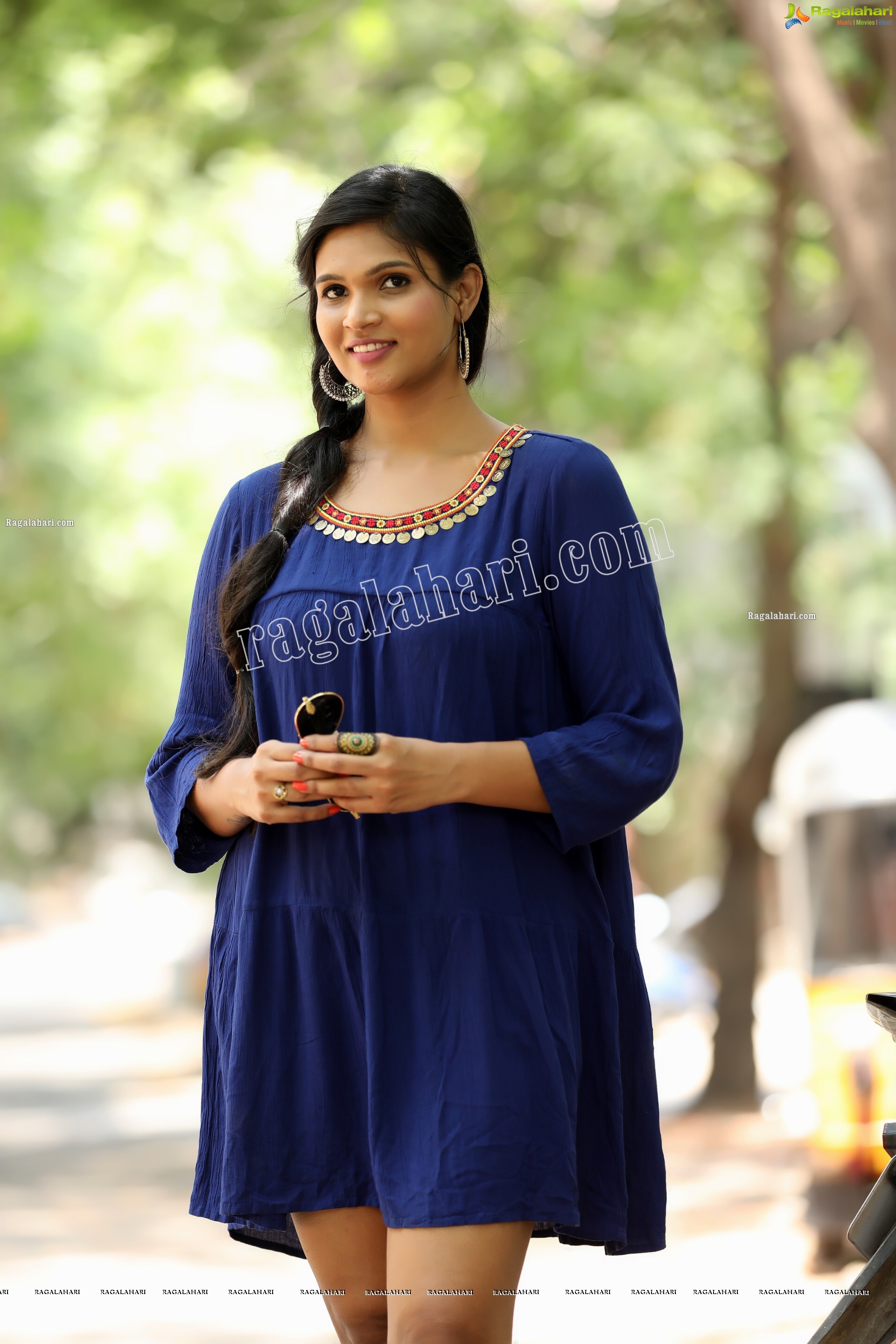 Twinkle Thomala in Navy Blue Tunic Dress Exclusive Photo Shoot