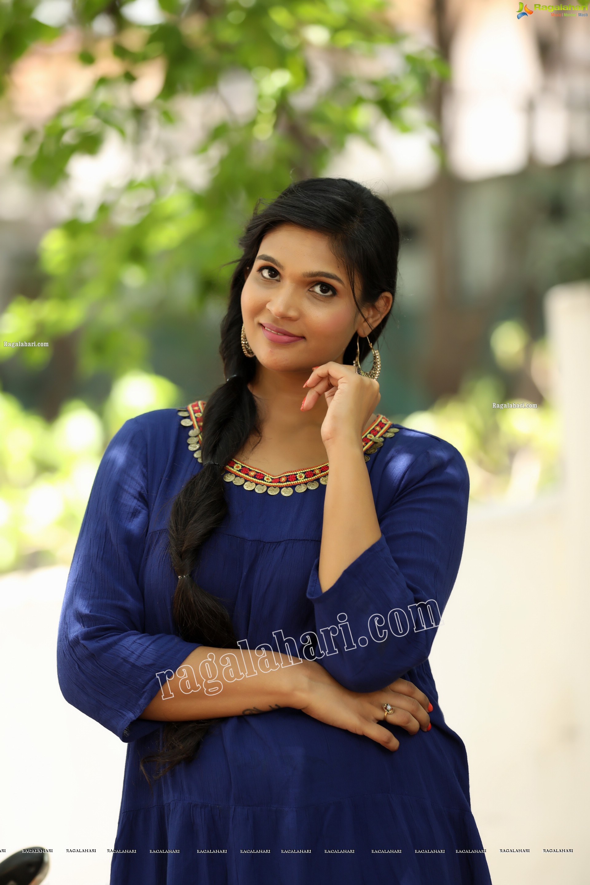 Twinkle Thomala in Navy Blue Tunic Dress Exclusive Photo Shoot