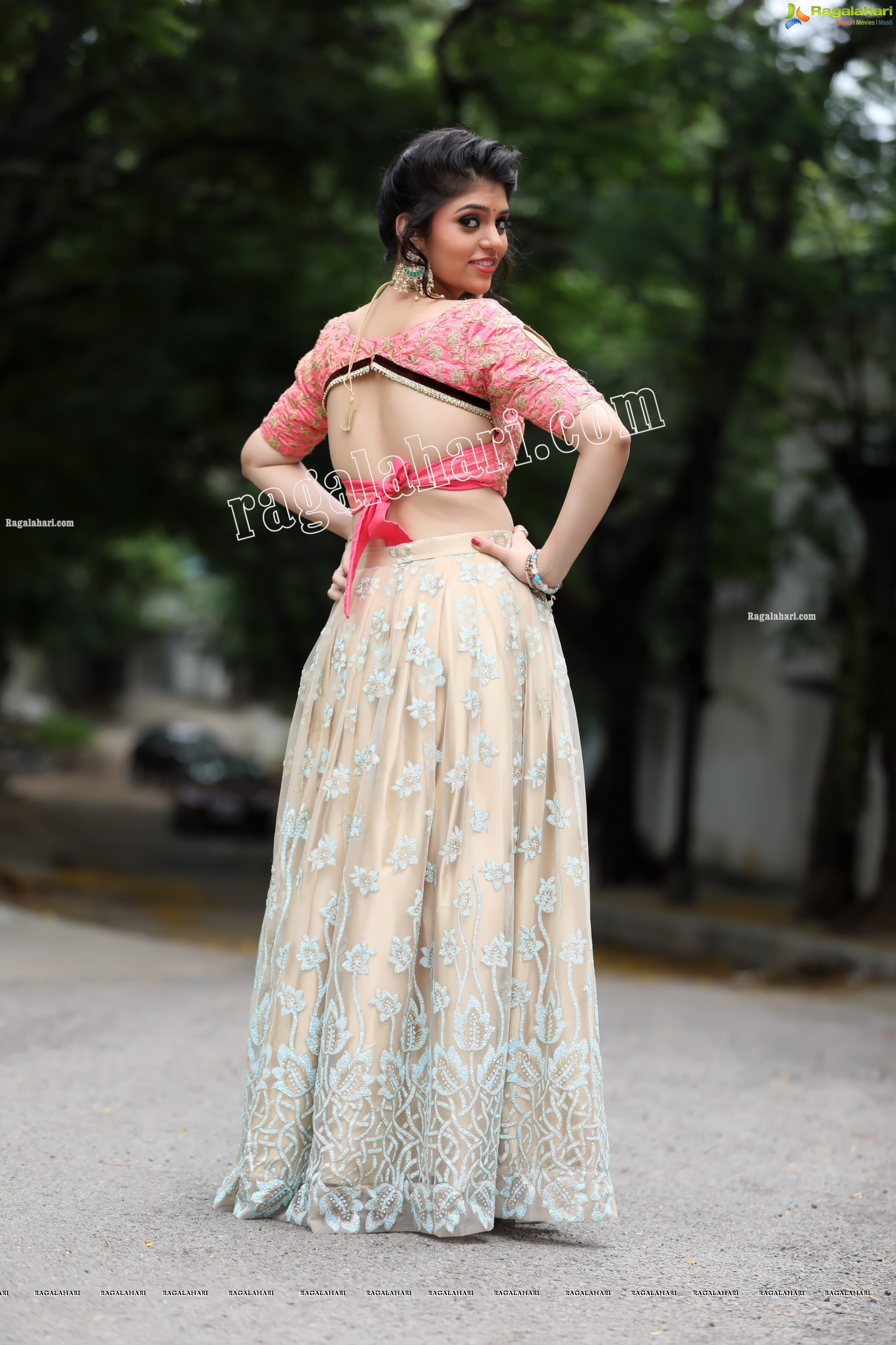 Viswa Sri Bandhavi in Blush Pink and Champagne Embellished Lehenga Exclusive Photo Shoot