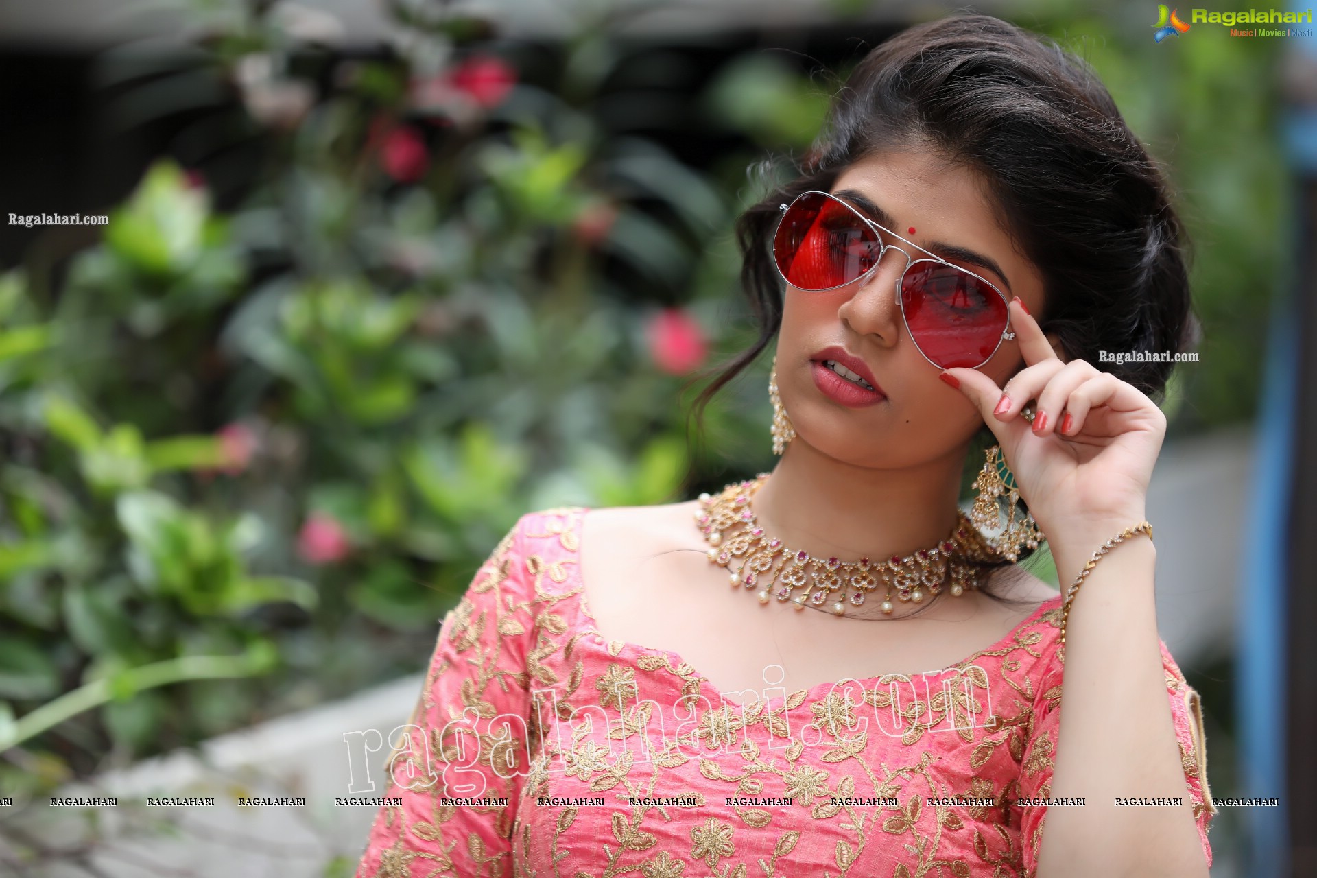 Viswa Sri Bandhavi in Blush Pink and Champagne Embellished Lehenga Exclusive Photo Shoot