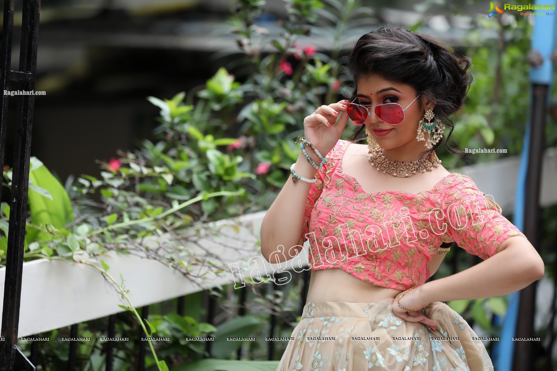 Viswa Sri Bandhavi in Blush Pink and Champagne Embellished Lehenga Exclusive Photo Shoot