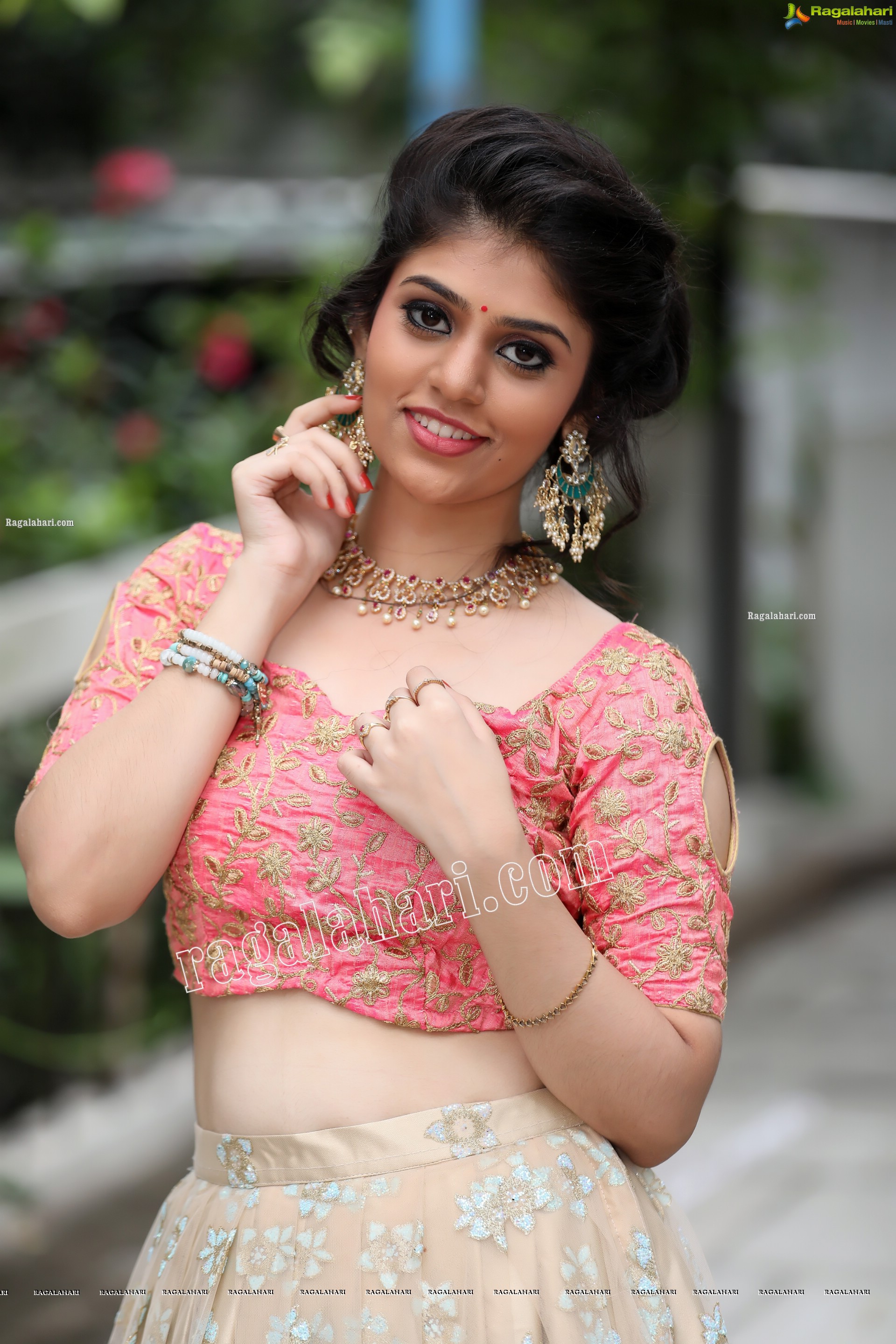 Viswa Sri Bandhavi in Blush Pink and Champagne Embellished Lehenga Exclusive Photo Shoot