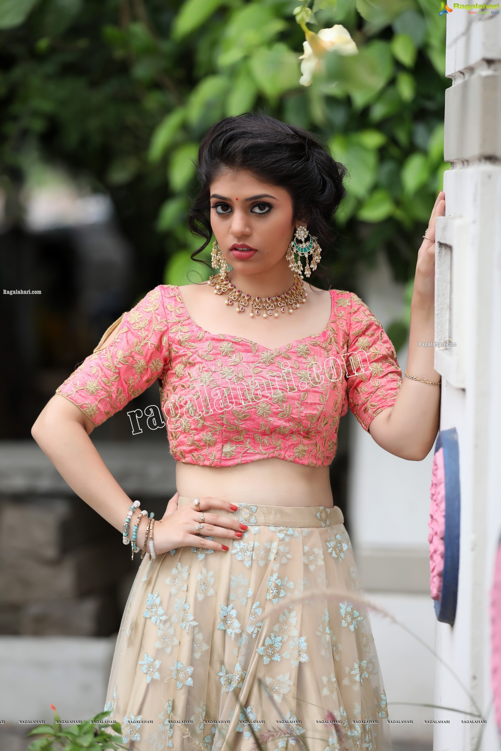 Viswa Sri Bandhavi in Blush Pink and Champagne Embellished Lehenga Exclusive Photo Shoot