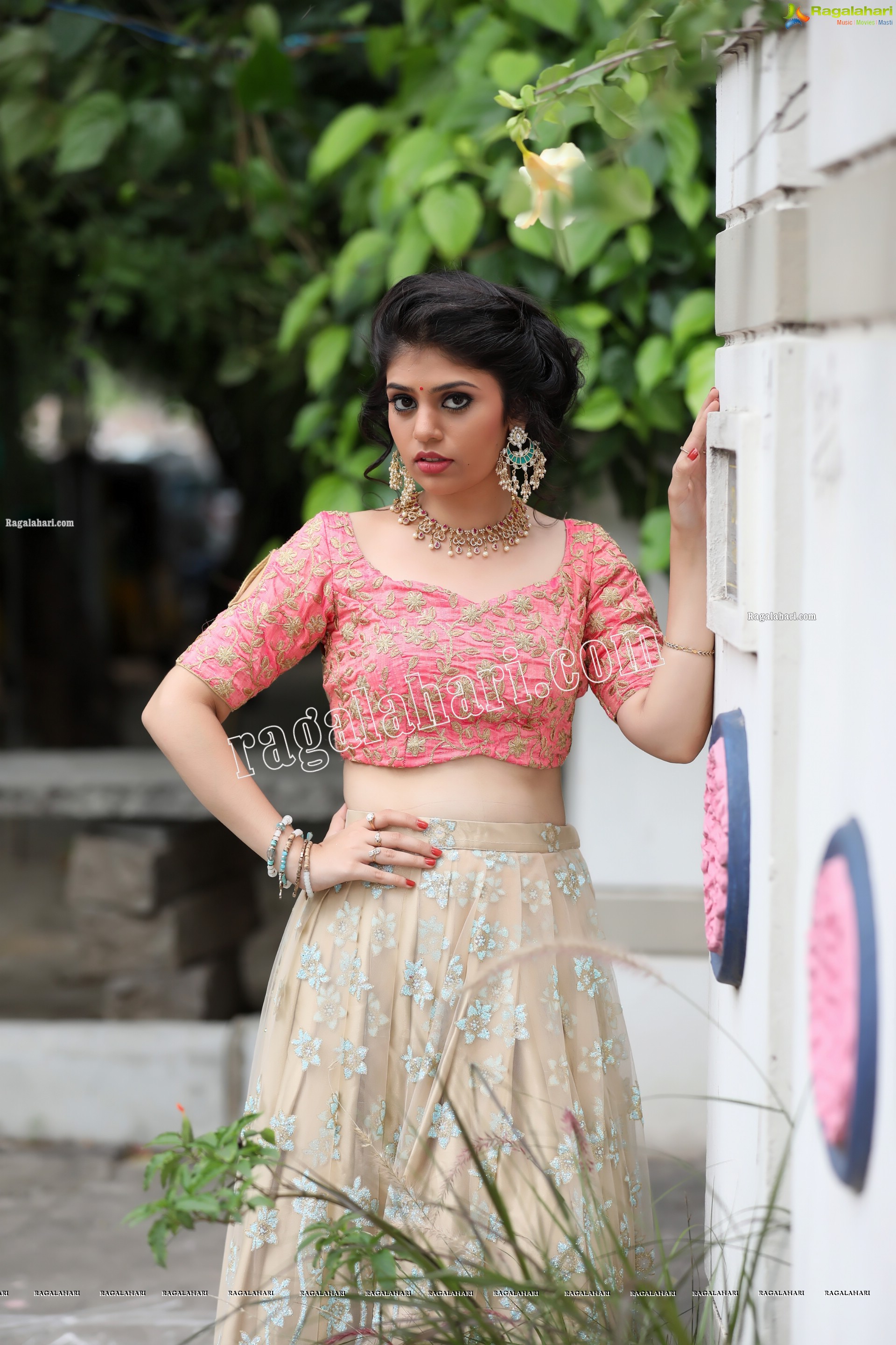 Viswa Sri Bandhavi in Blush Pink and Champagne Embellished Lehenga Exclusive Photo Shoot