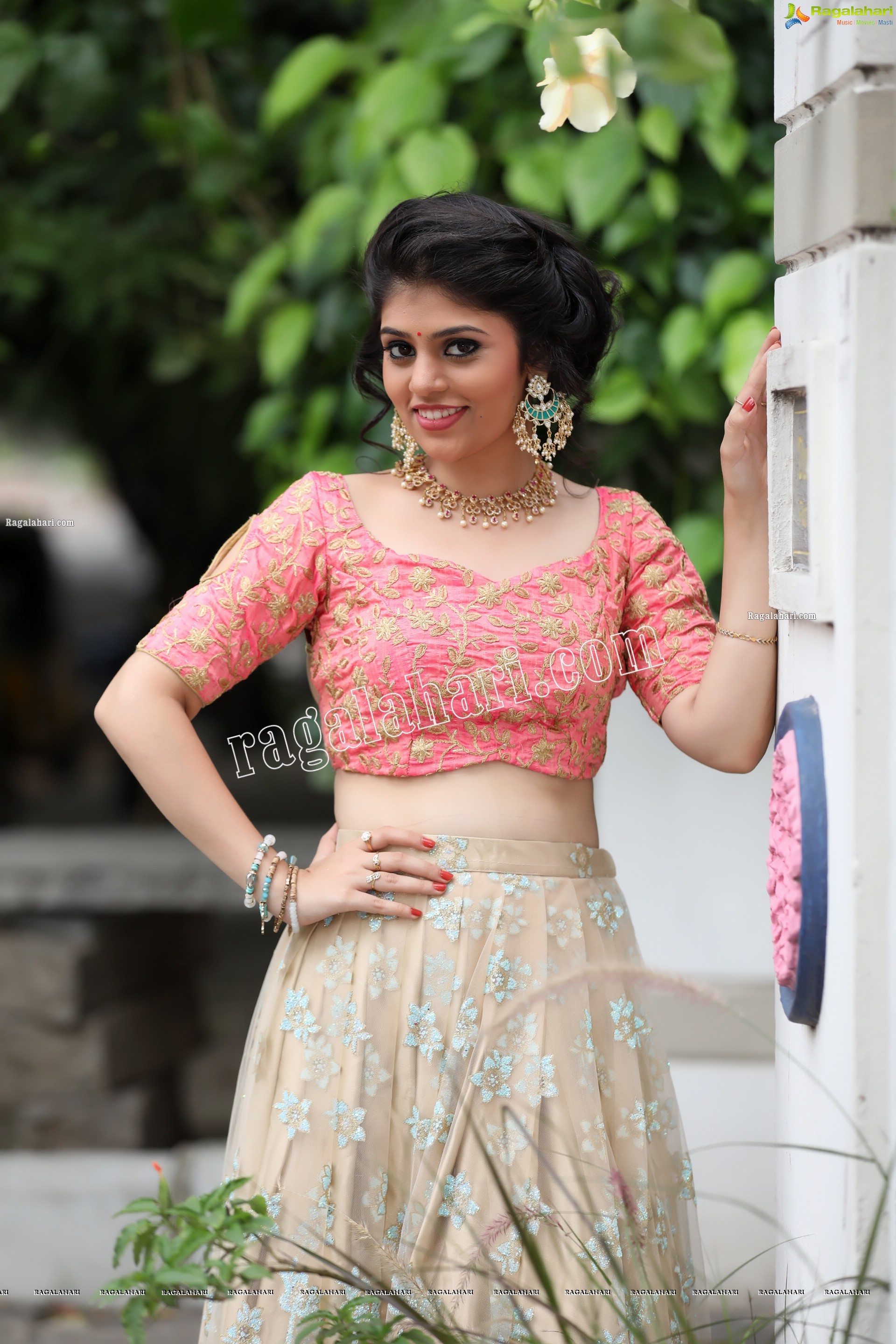 Viswa Sri Bandhavi in Blush Pink and Champagne Embellished Lehenga Exclusive Photo Shoot