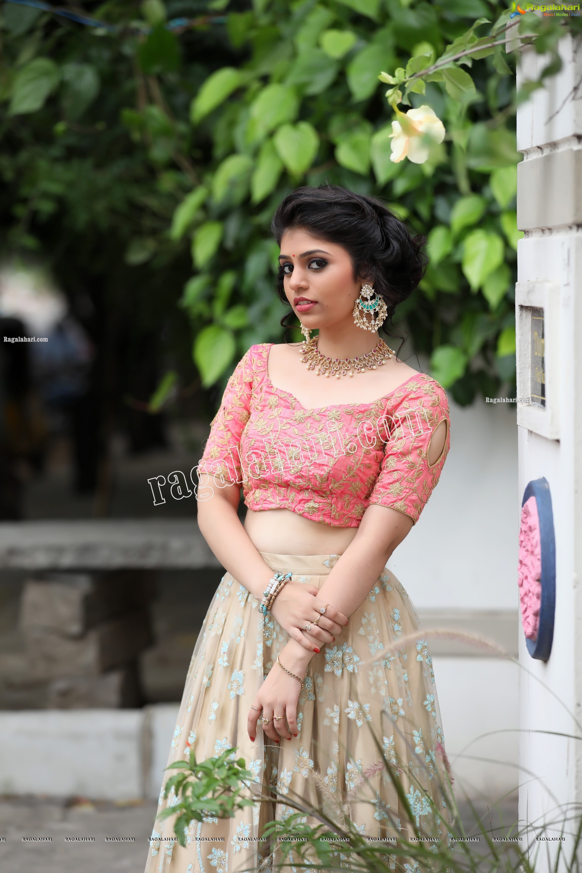 Viswa Sri Bandhavi in Blush Pink and Champagne Embellished Lehenga Exclusive Photo Shoot