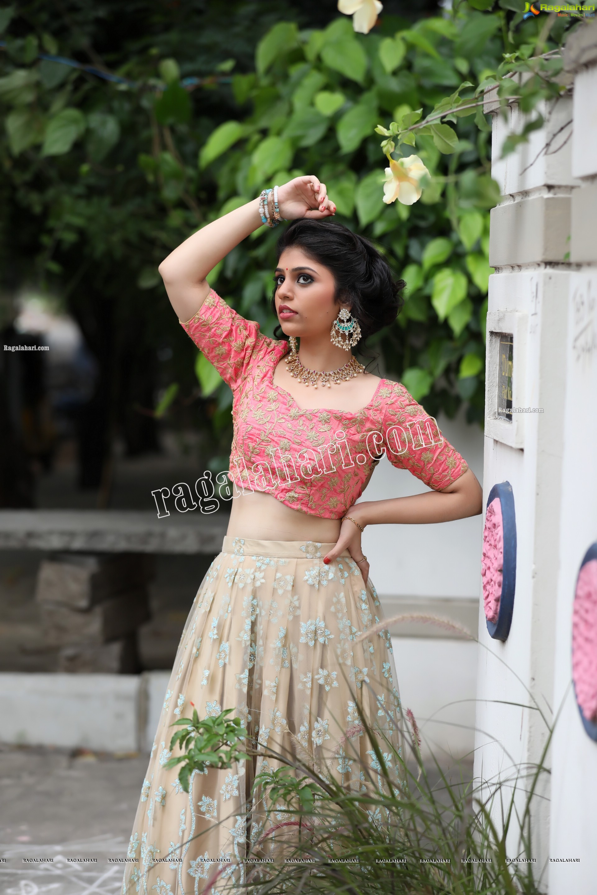 Viswa Sri Bandhavi in Blush Pink and Champagne Embellished Lehenga Exclusive Photo Shoot