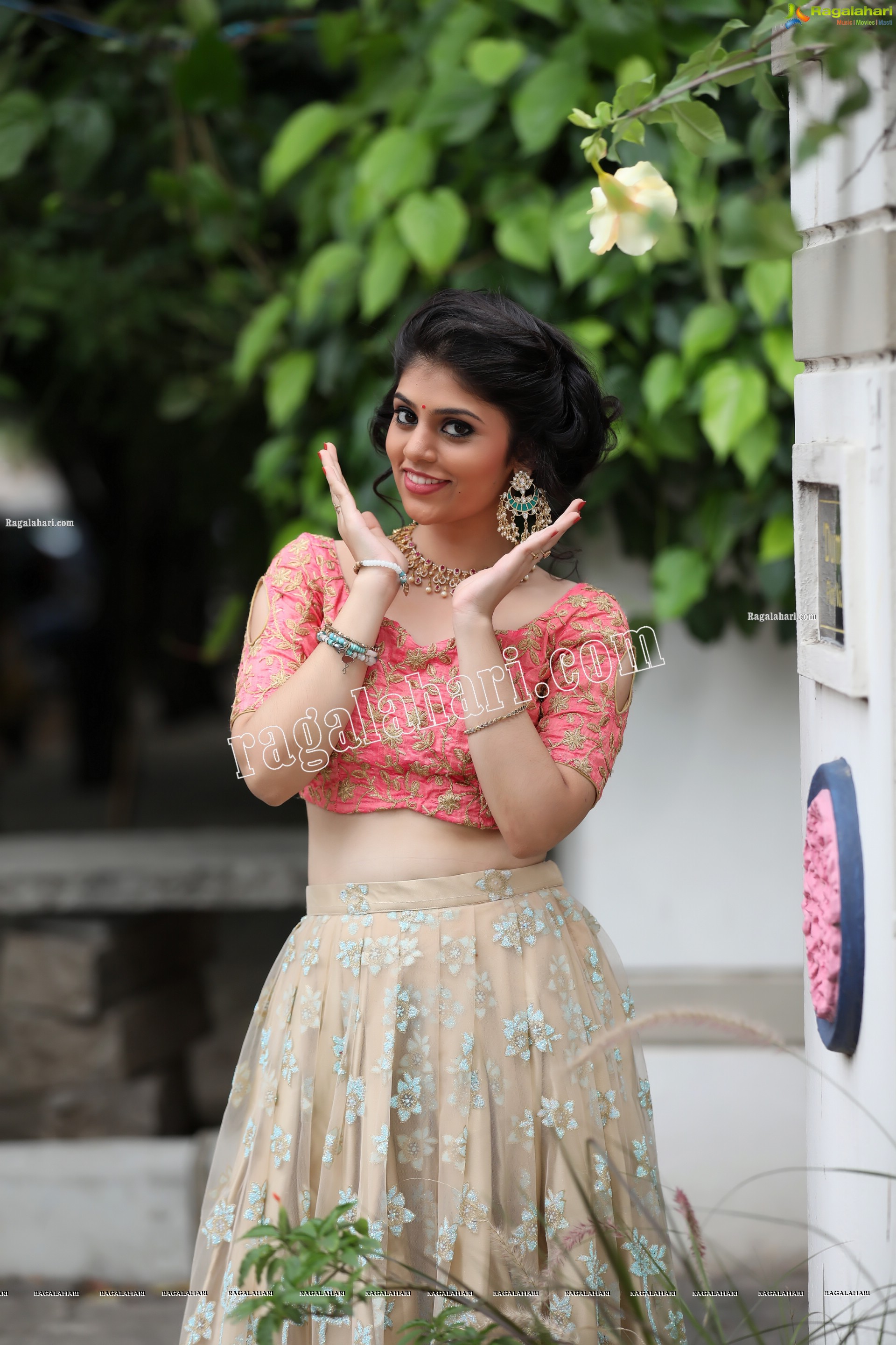 Viswa Sri Bandhavi in Blush Pink and Champagne Embellished Lehenga Exclusive Photo Shoot