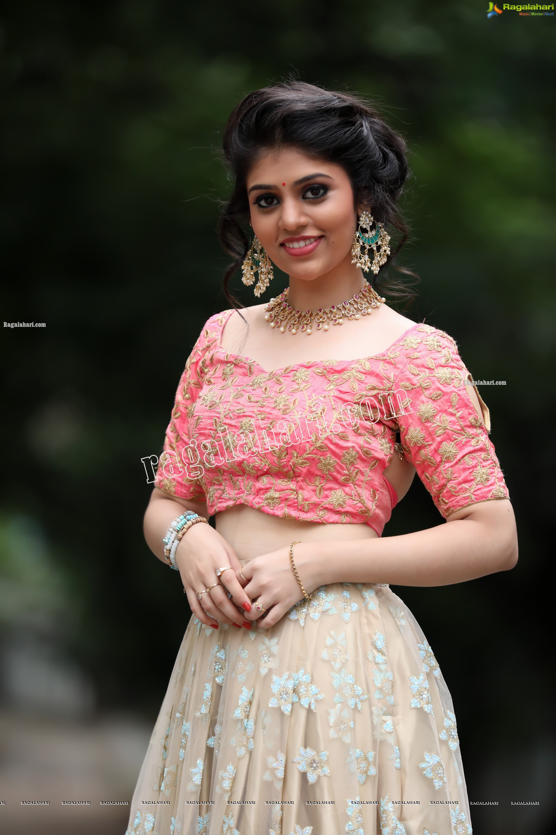 Viswa Sri Bandhavi in Blush Pink and Champagne Embellished Lehenga Exclusive Photo Shoot