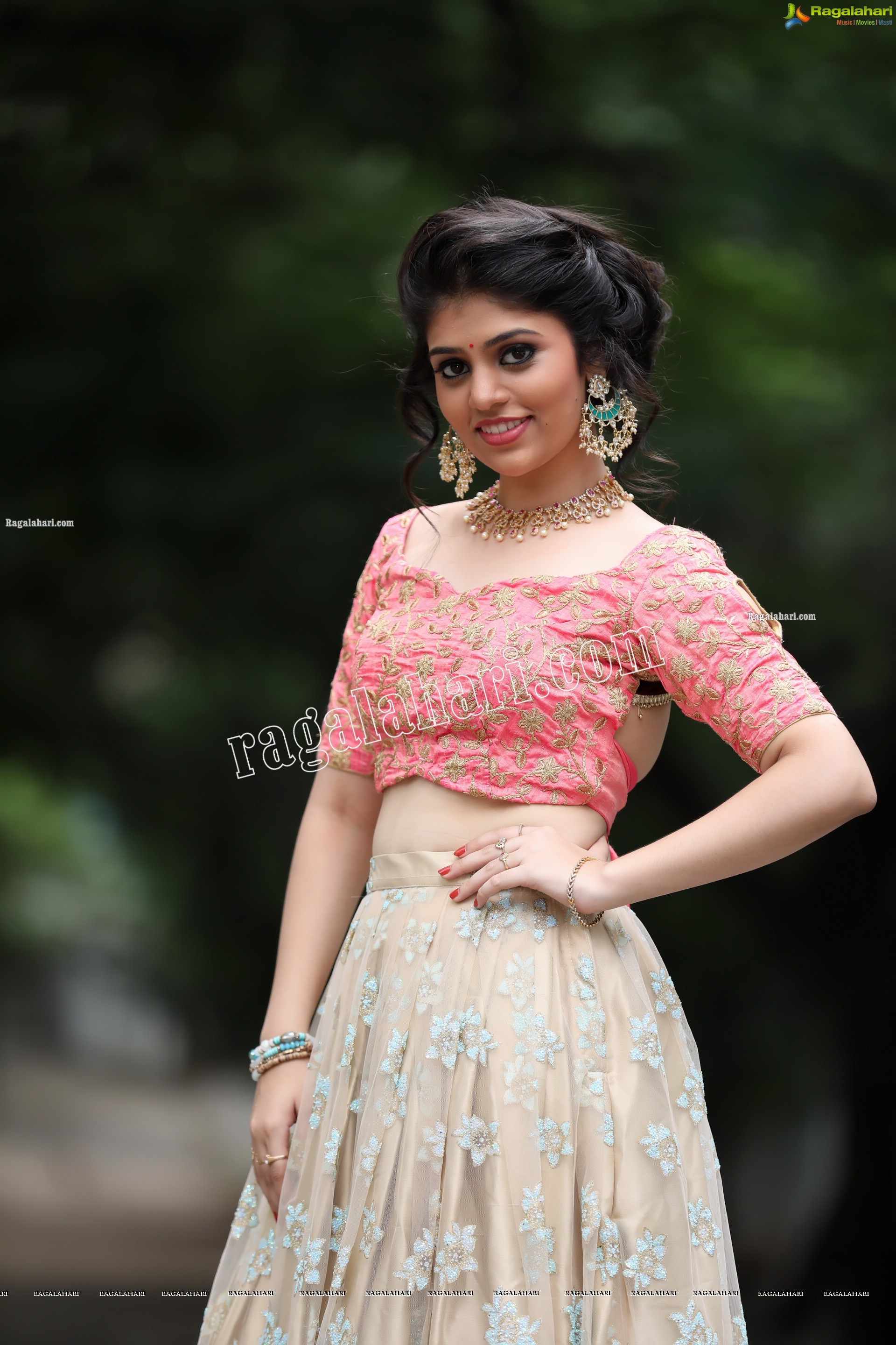 Viswa Sri Bandhavi in Blush Pink and Champagne Embellished Lehenga Exclusive Photo Shoot