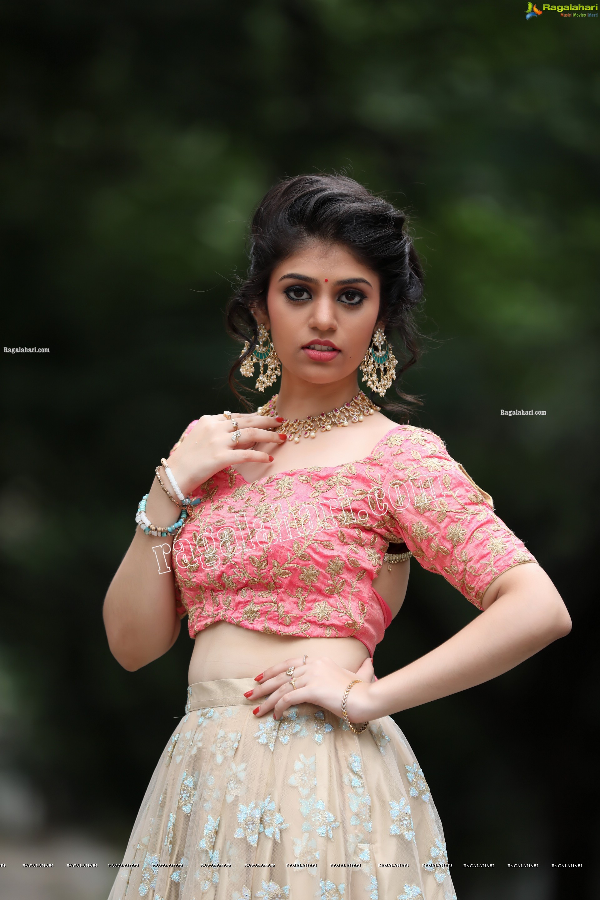 Viswa Sri Bandhavi in Blush Pink and Champagne Embellished Lehenga Exclusive Photo Shoot