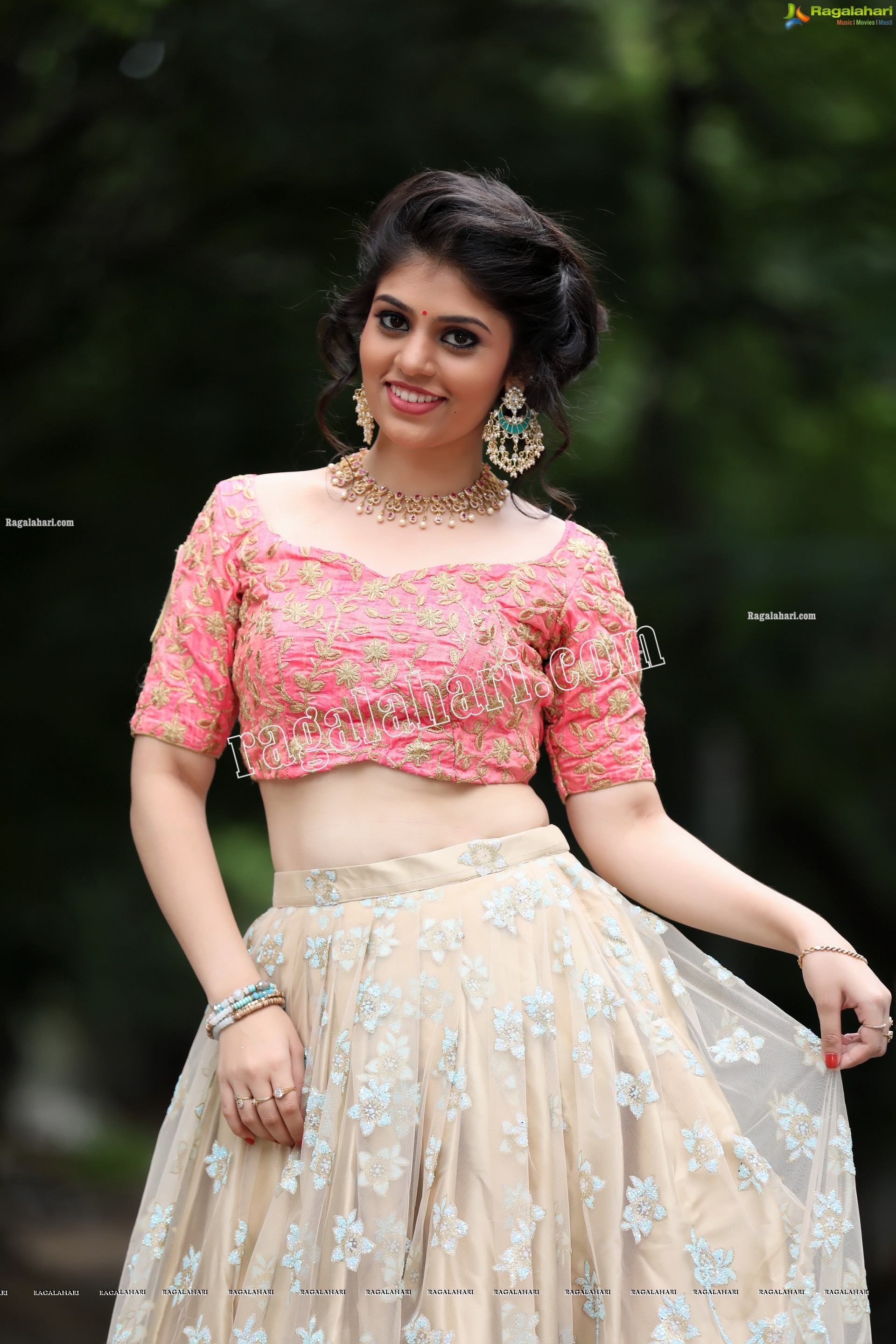 Viswa Sri Bandhavi in Blush Pink and Champagne Embellished Lehenga Exclusive Photo Shoot