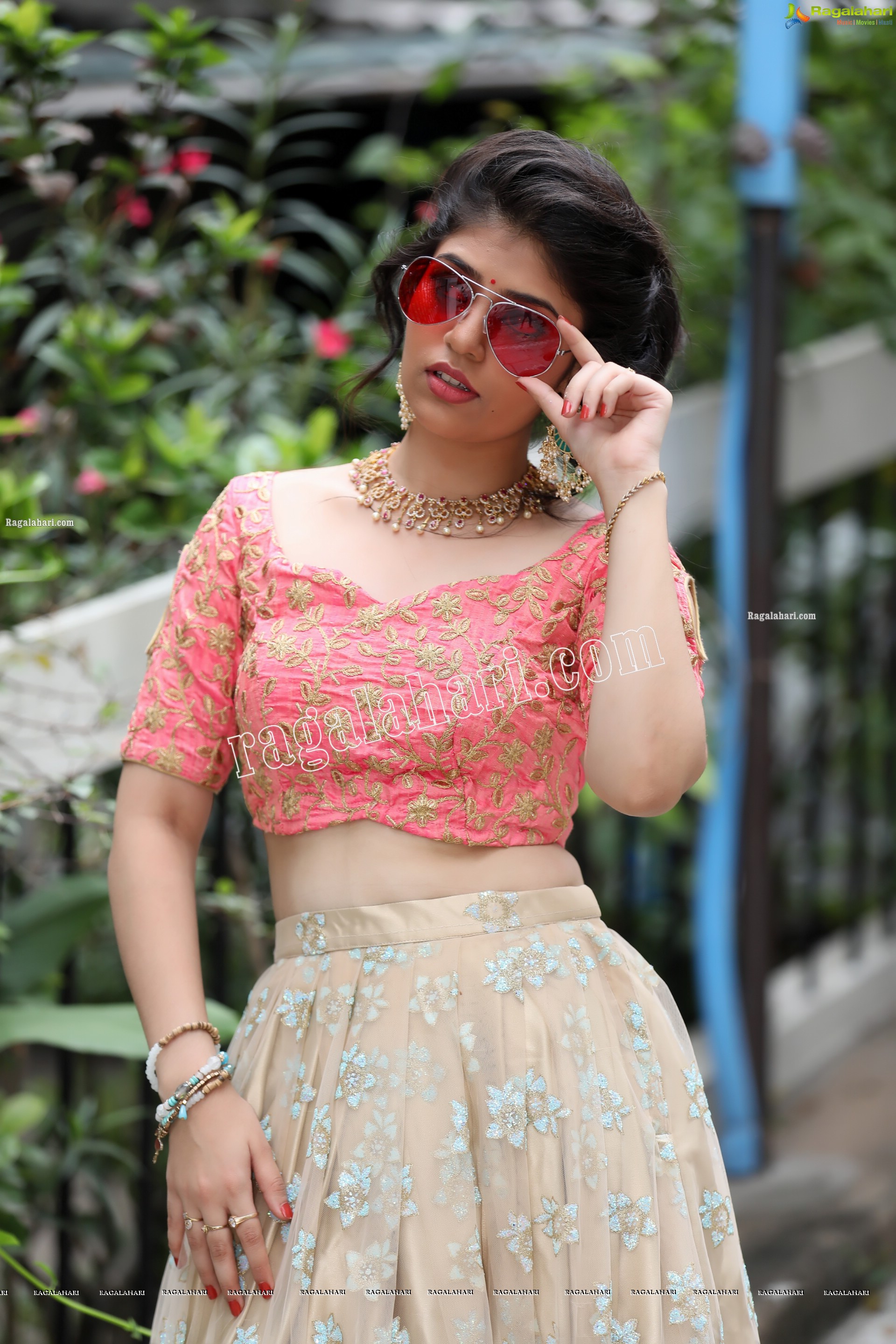 Viswa Sri Bandhavi in Blush Pink and Champagne Embellished Lehenga Exclusive Photo Shoot