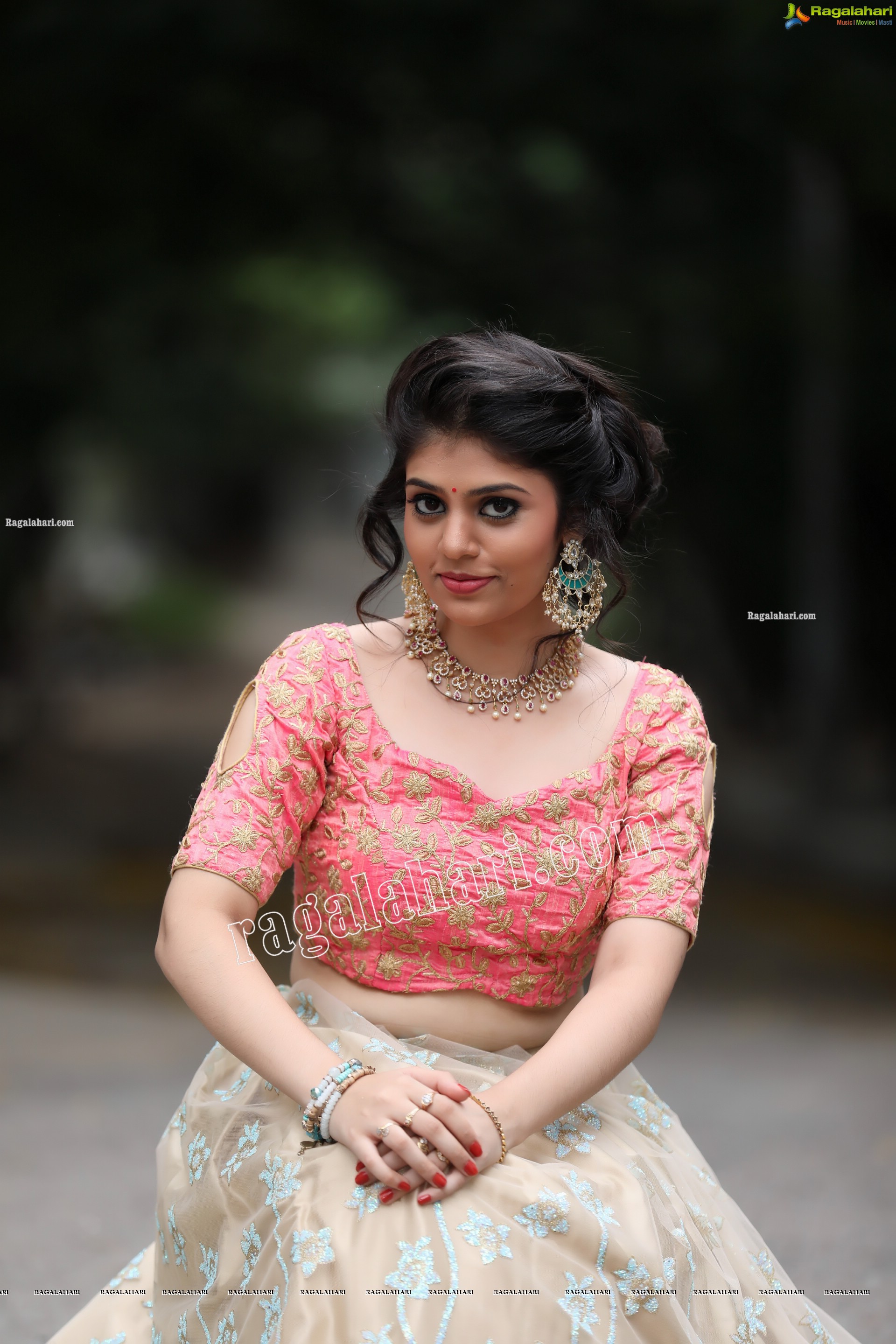 Viswa Sri Bandhavi in Blush Pink and Champagne Embellished Lehenga Exclusive Photo Shoot