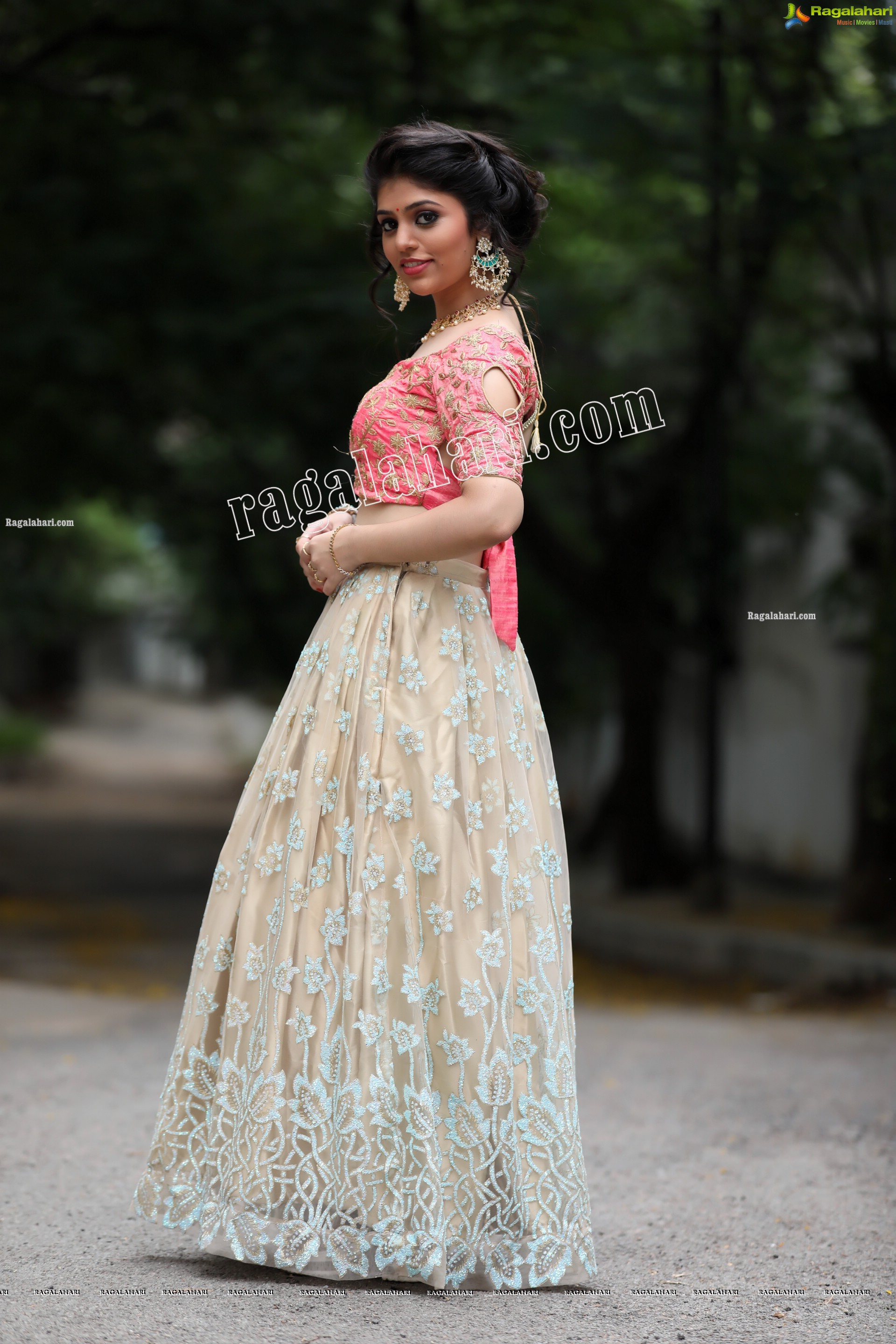 Viswa Sri Bandhavi in Blush Pink and Champagne Embellished Lehenga Exclusive Photo Shoot