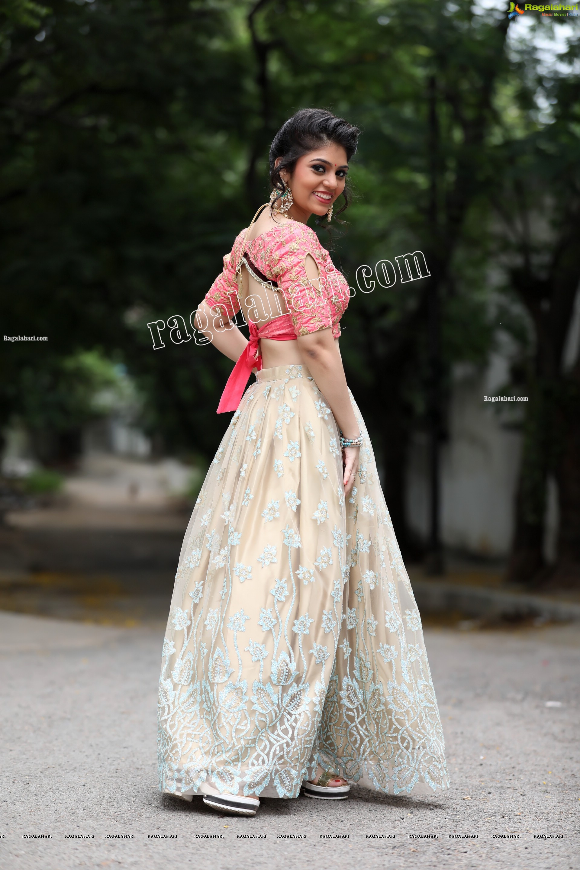 Viswa Sri Bandhavi in Blush Pink and Champagne Embellished Lehenga Exclusive Photo Shoot