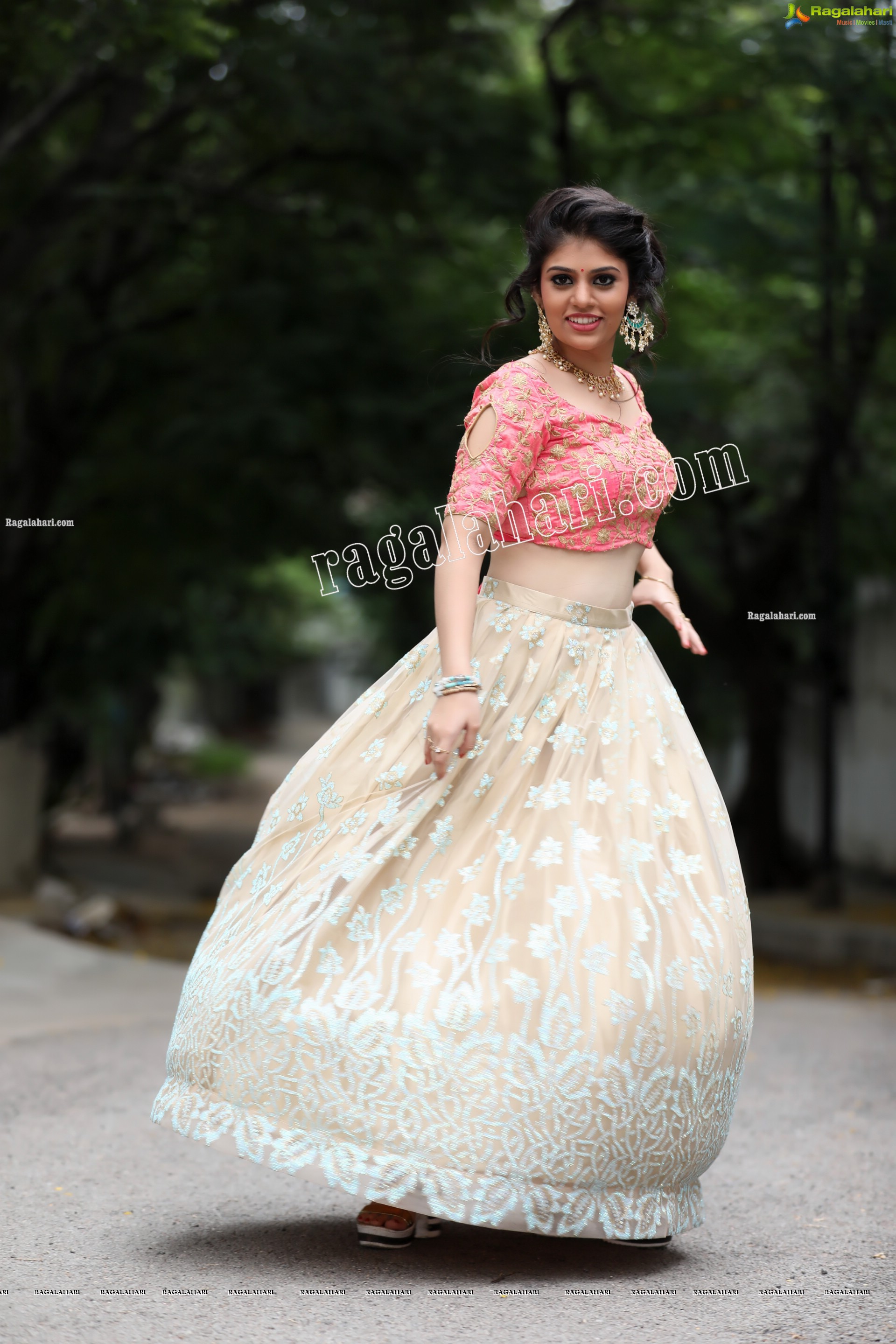 Viswa Sri Bandhavi in Blush Pink and Champagne Embellished Lehenga Exclusive Photo Shoot