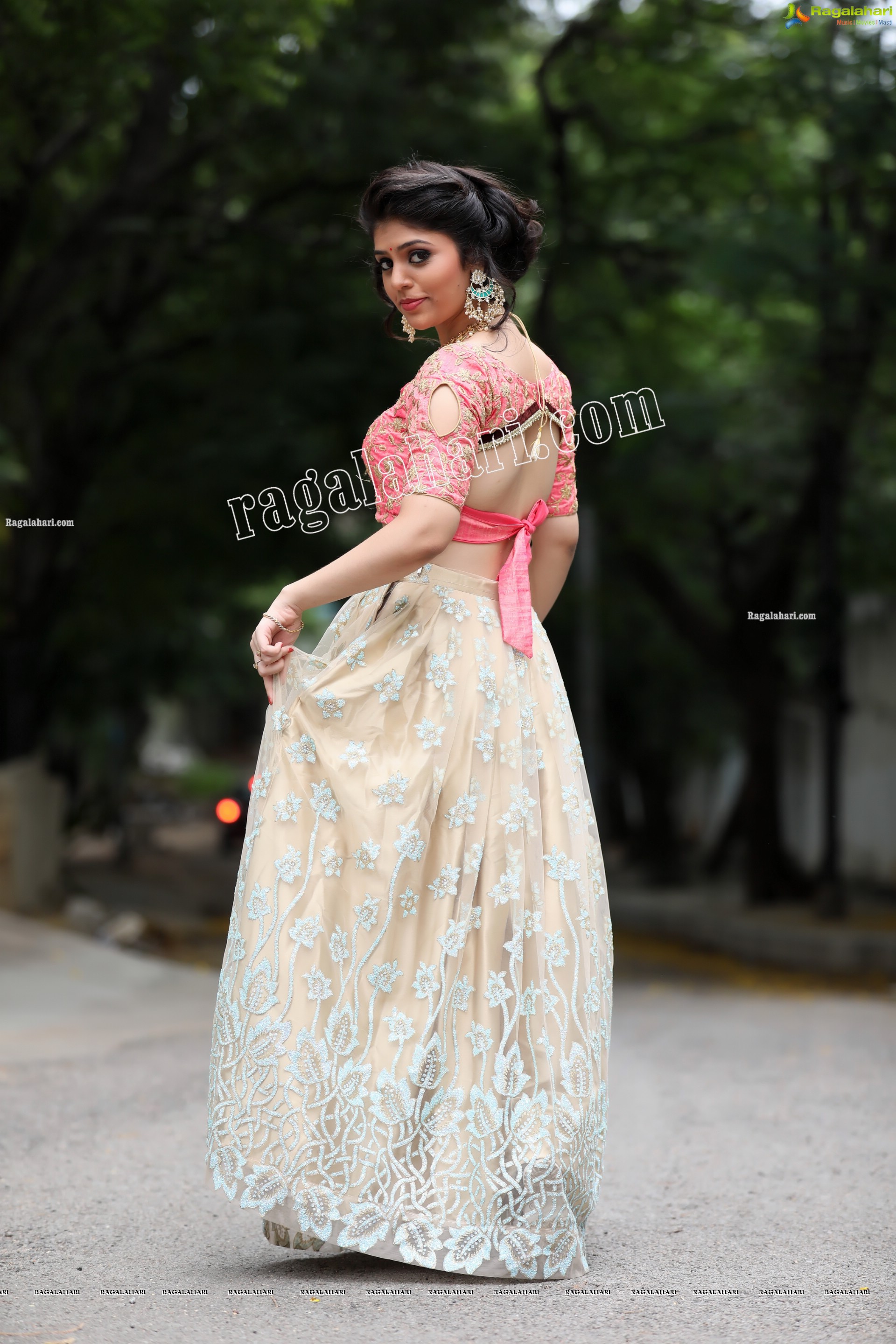 Viswa Sri Bandhavi in Blush Pink and Champagne Embellished Lehenga Exclusive Photo Shoot