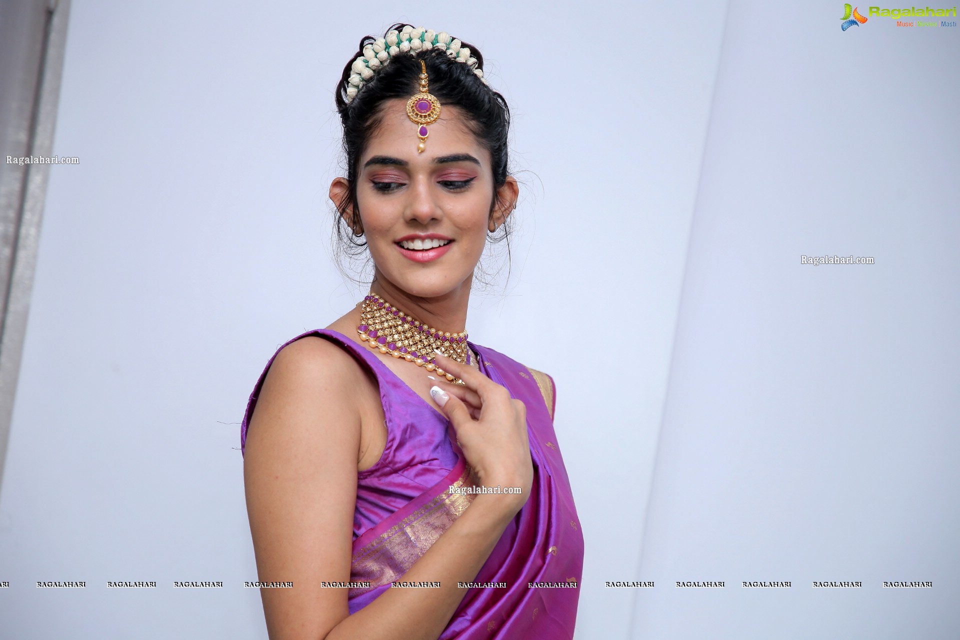 Kritya Sudha Karda in Purple Silk Saree, HD Photo Gallery