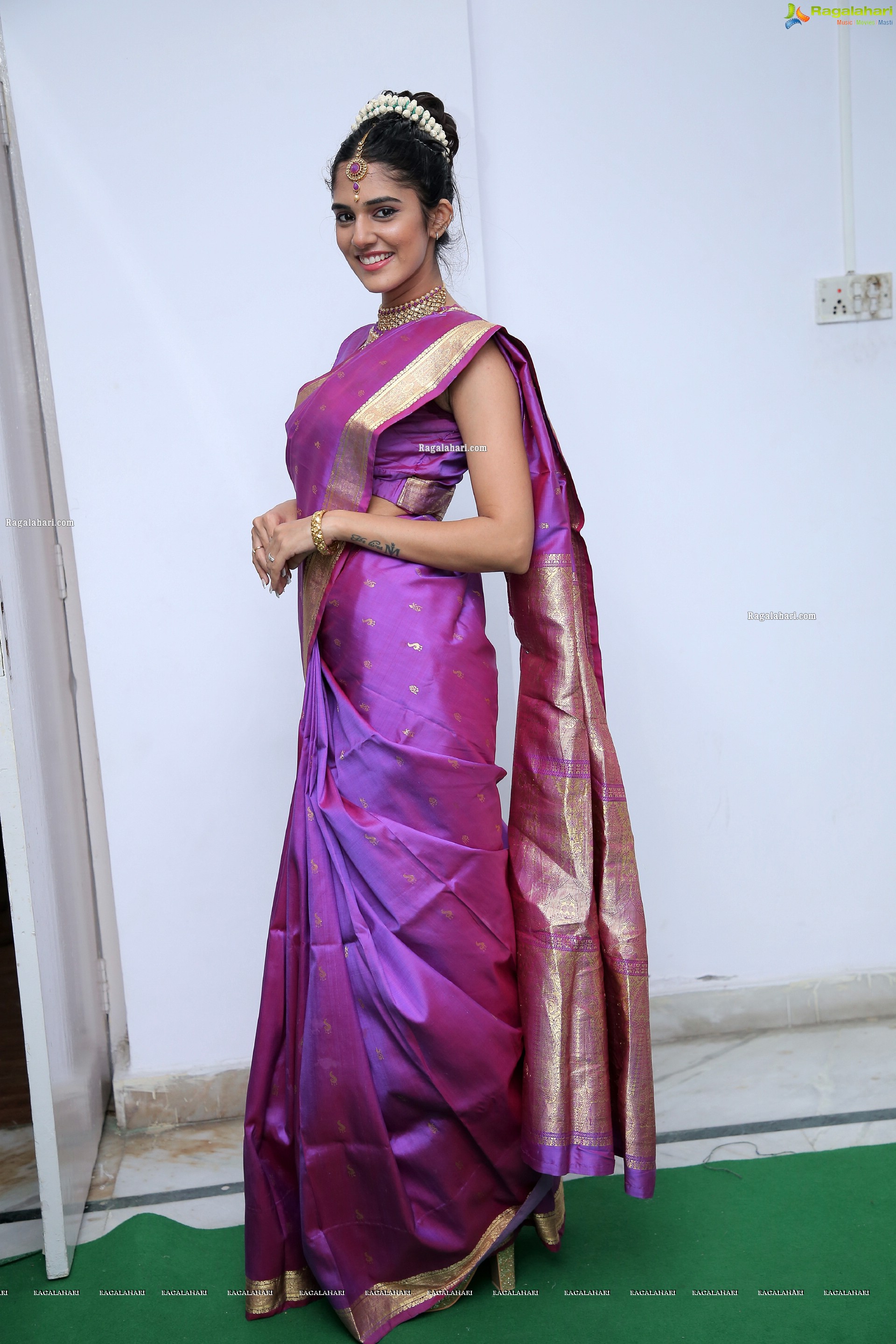 Kritya Sudha Karda in Purple Silk Saree, HD Photo Gallery