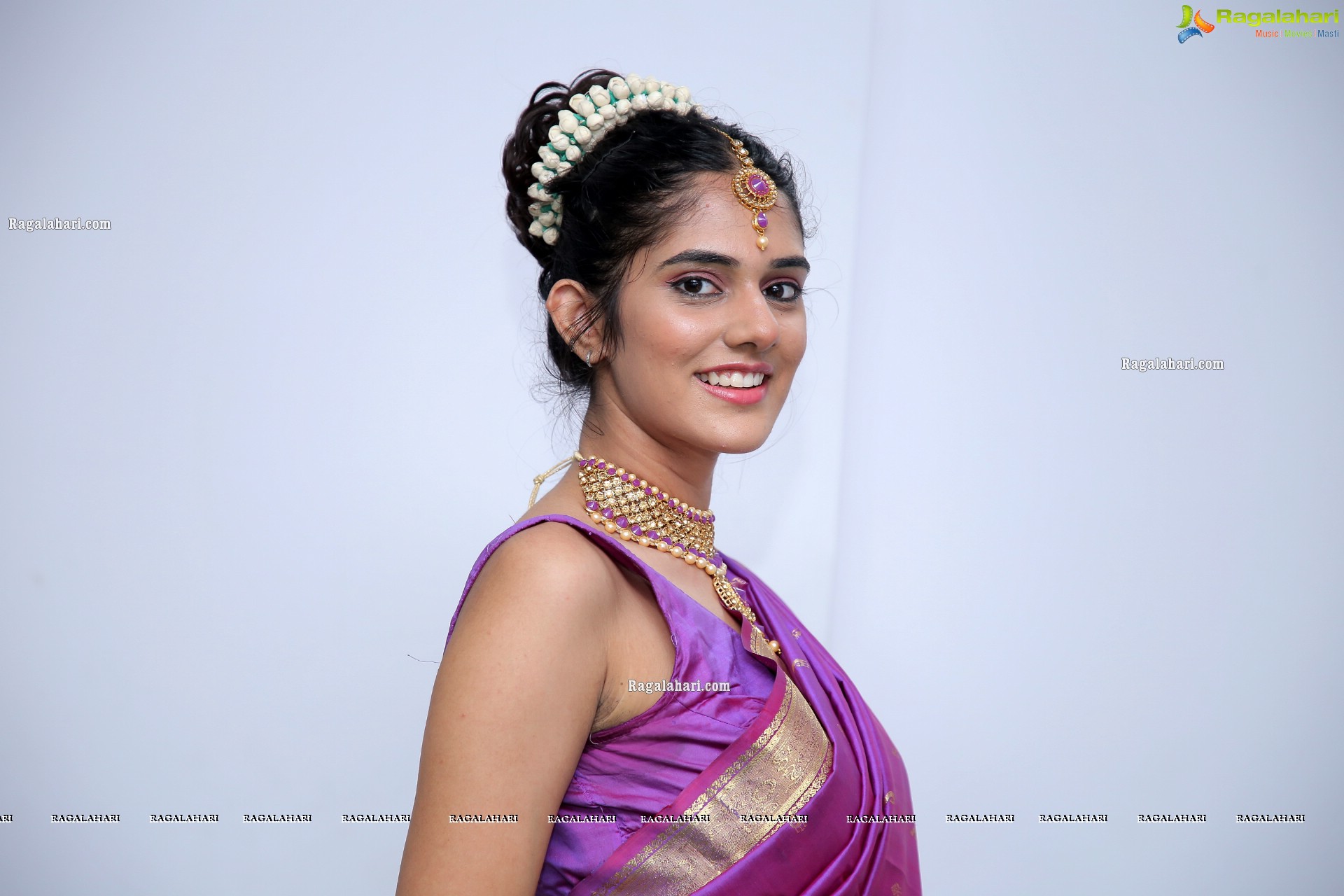 Kritya Sudha Karda in Purple Silk Saree, HD Photo Gallery