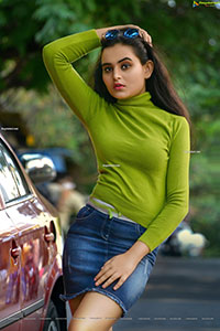 Vaanya Aggarwal in Green Knitted T-Shirt and Denim Skirt