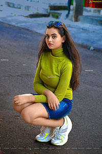 Vaanya Aggarwal in Green Knitted T-Shirt and Denim Skirt