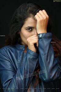 Chanchal Sharma in Blue Leather Jacket and Jeans