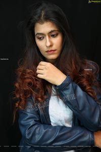 Chanchal Sharma in Blue Leather Jacket and Jeans