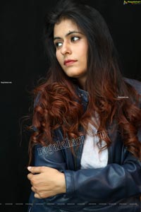 Chanchal Sharma in Blue Leather Jacket and Jeans