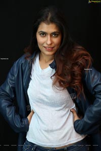 Chanchal Sharma in Blue Leather Jacket and Jeans