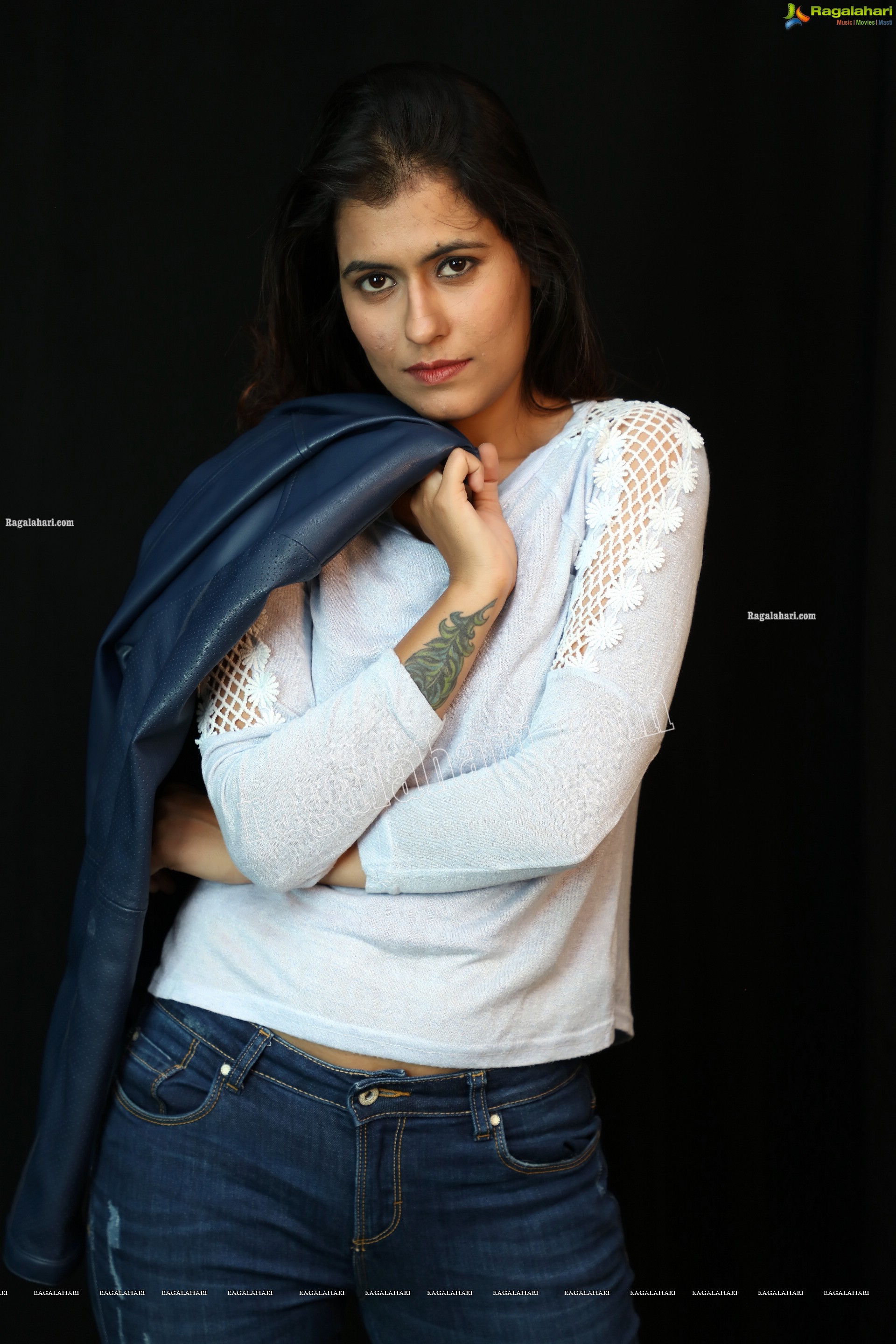 Chanchal Sharma in Blue Leather Jacket and Jeans, Exclusive Photoshoot