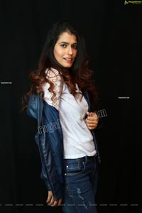 Chanchal Sharma in Blue Leather Jacket and Jeans