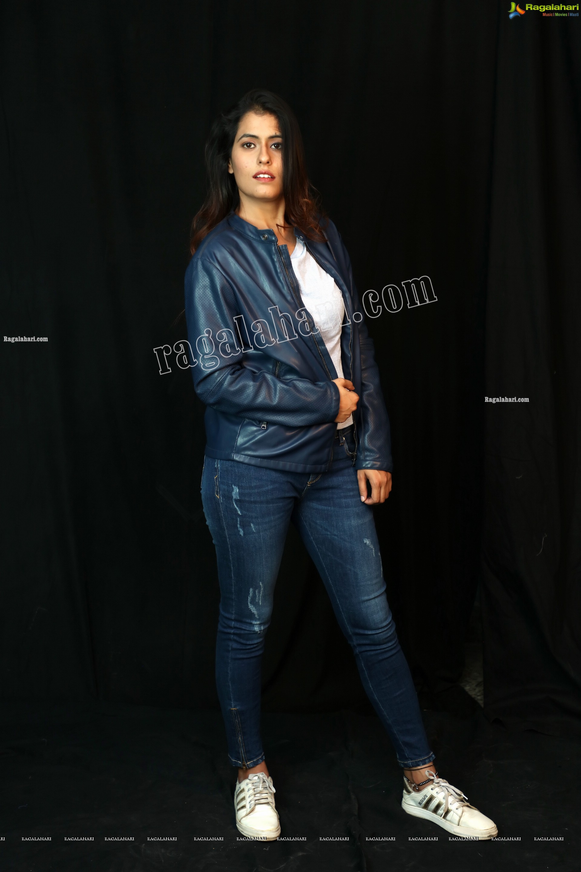 Chanchal Sharma in Blue Leather Jacket and Jeans, Exclusive Photoshoot