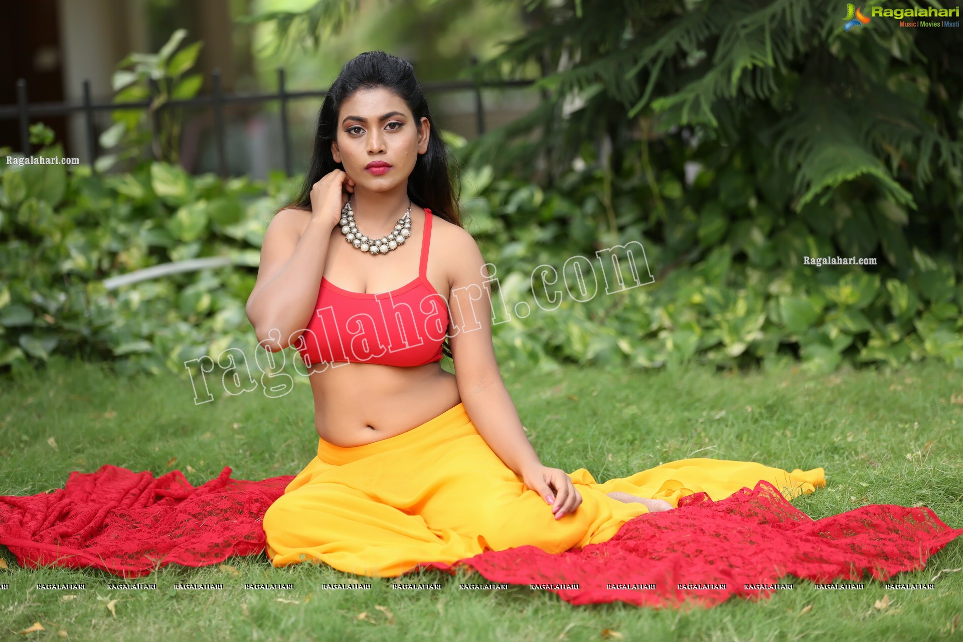 Priyanka Augustin in Yellow Divided Skirt and Red Crop Top, Exclusive Photo Shoot