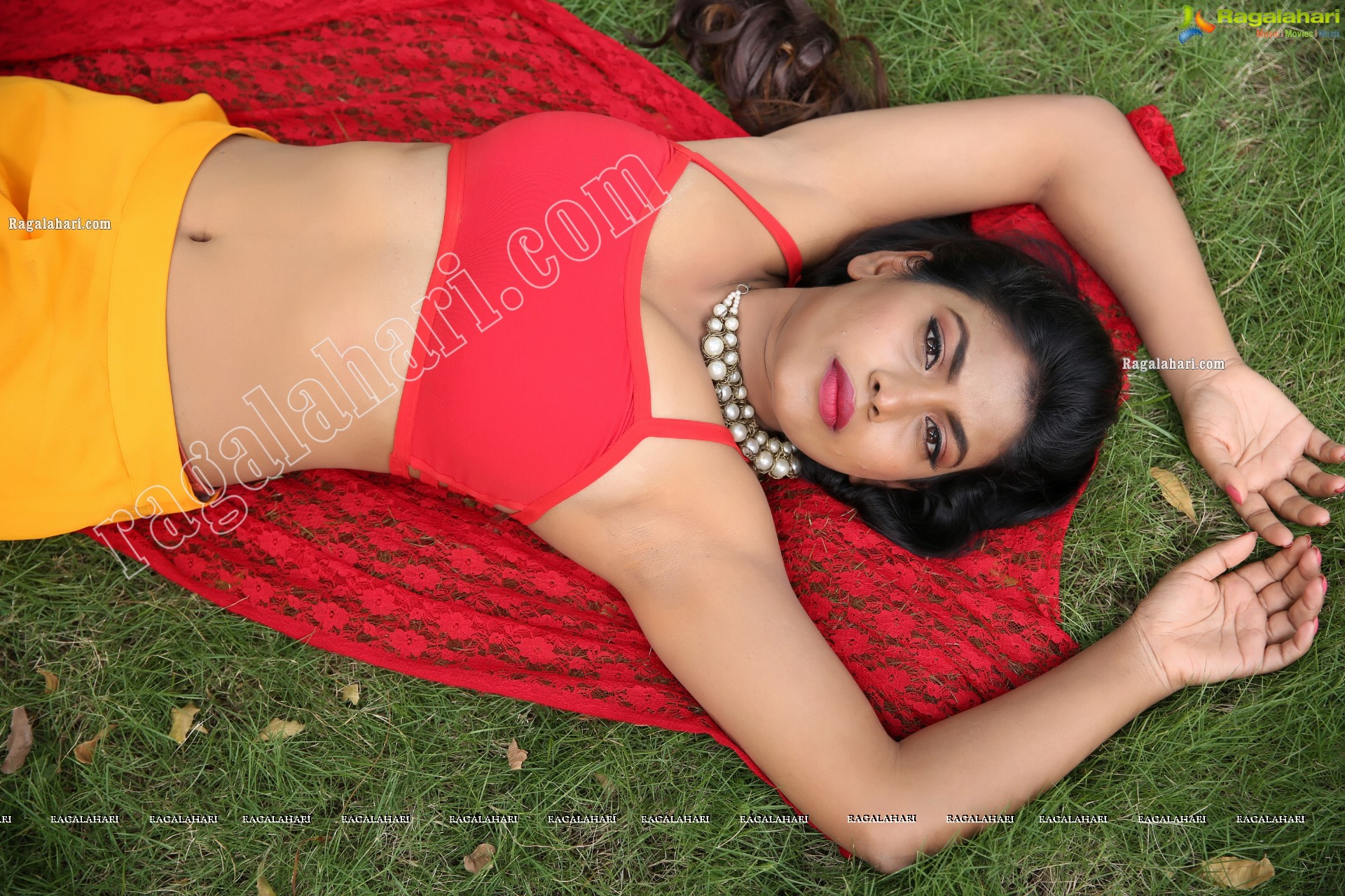 Priyanka Augustin in Yellow Divided Skirt and Red Crop Top, Exclusive Photo Shoot