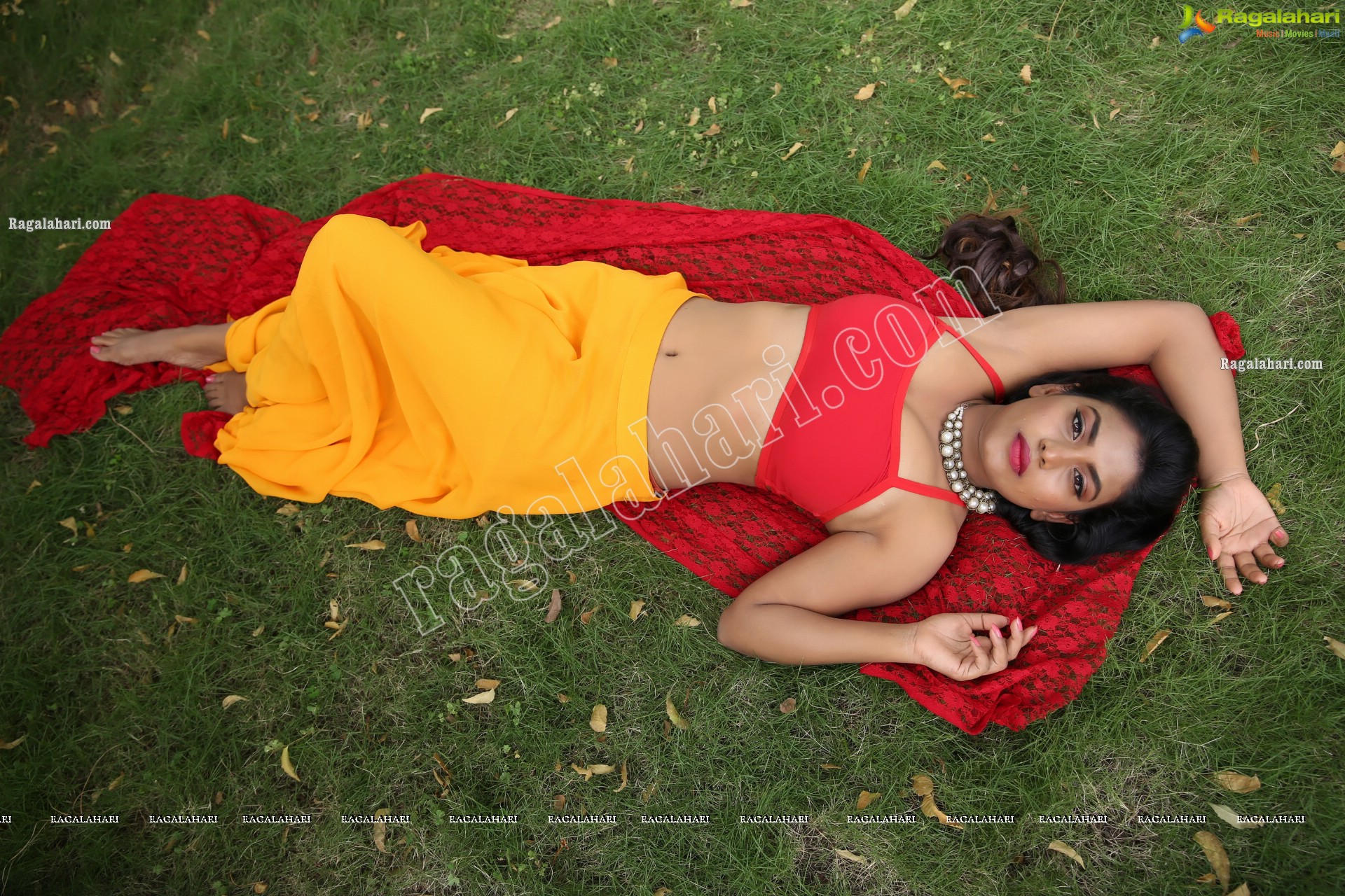 Priyanka Augustin in Yellow Divided Skirt and Red Crop Top, Exclusive Photo Shoot