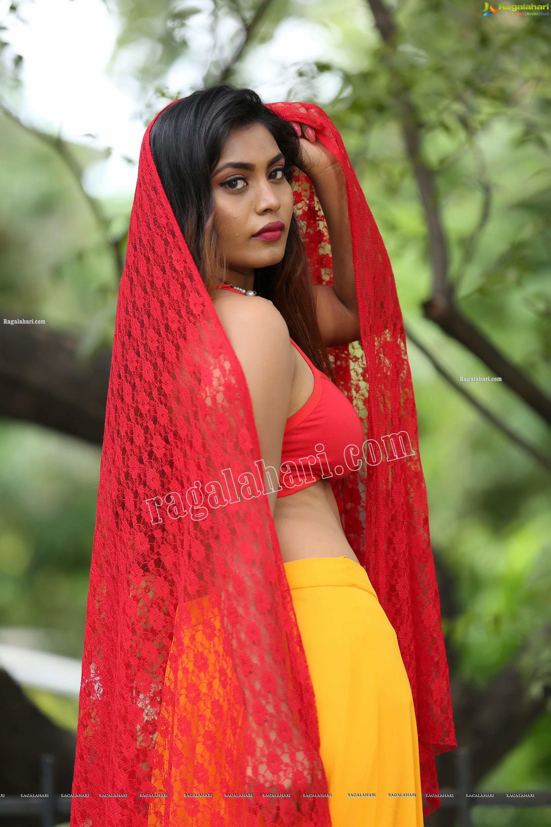 Priyanka Augustin in Yellow Divided Skirt and Red Crop Top, Exclusive Photo Shoot