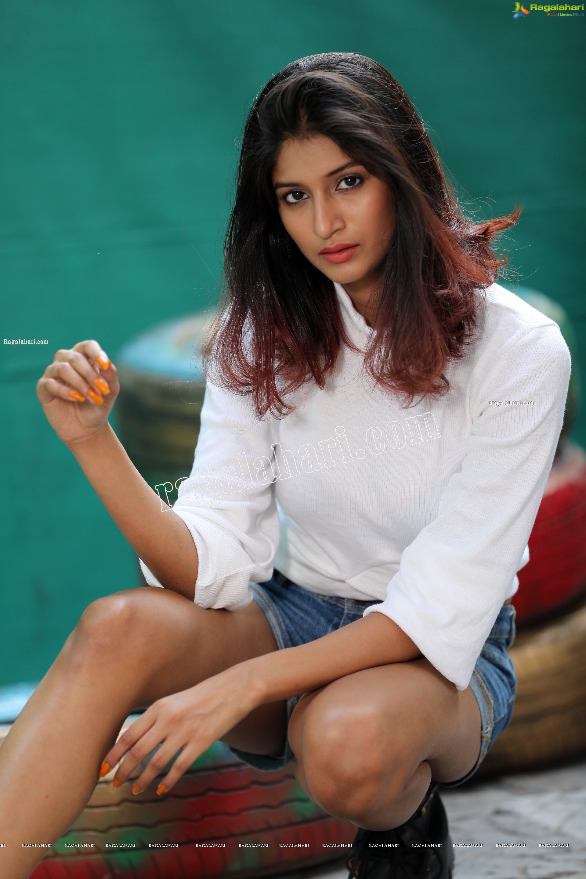 Sulagna Karmakar in White Crop Top and Denim Shorts, Exclusive Photoshoot