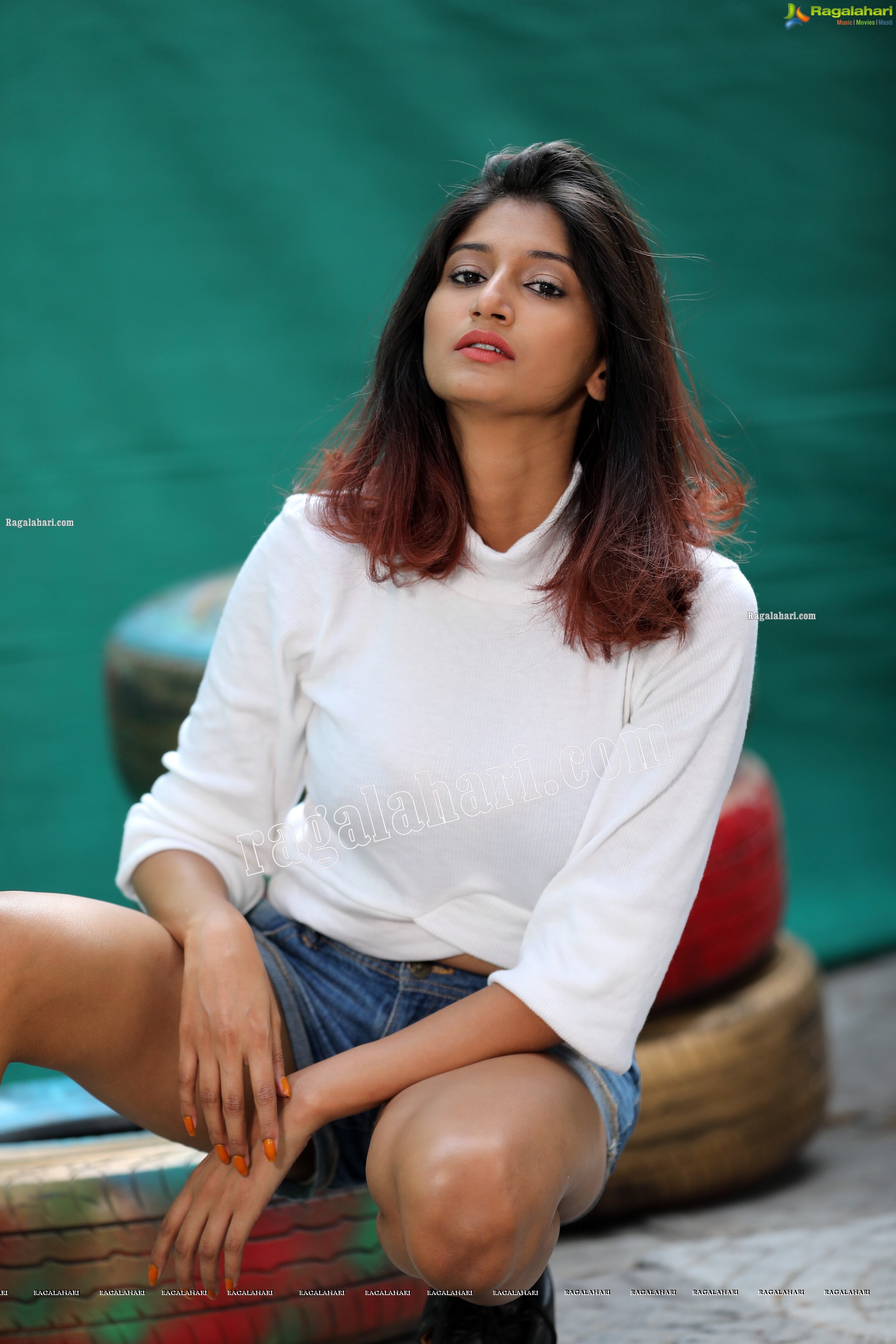 Sulagna Karmakar in White Crop Top and Denim Shorts, Exclusive Photoshoot