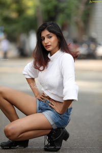 Sulagna Karmakar in White Crop Top and Denim Shorts