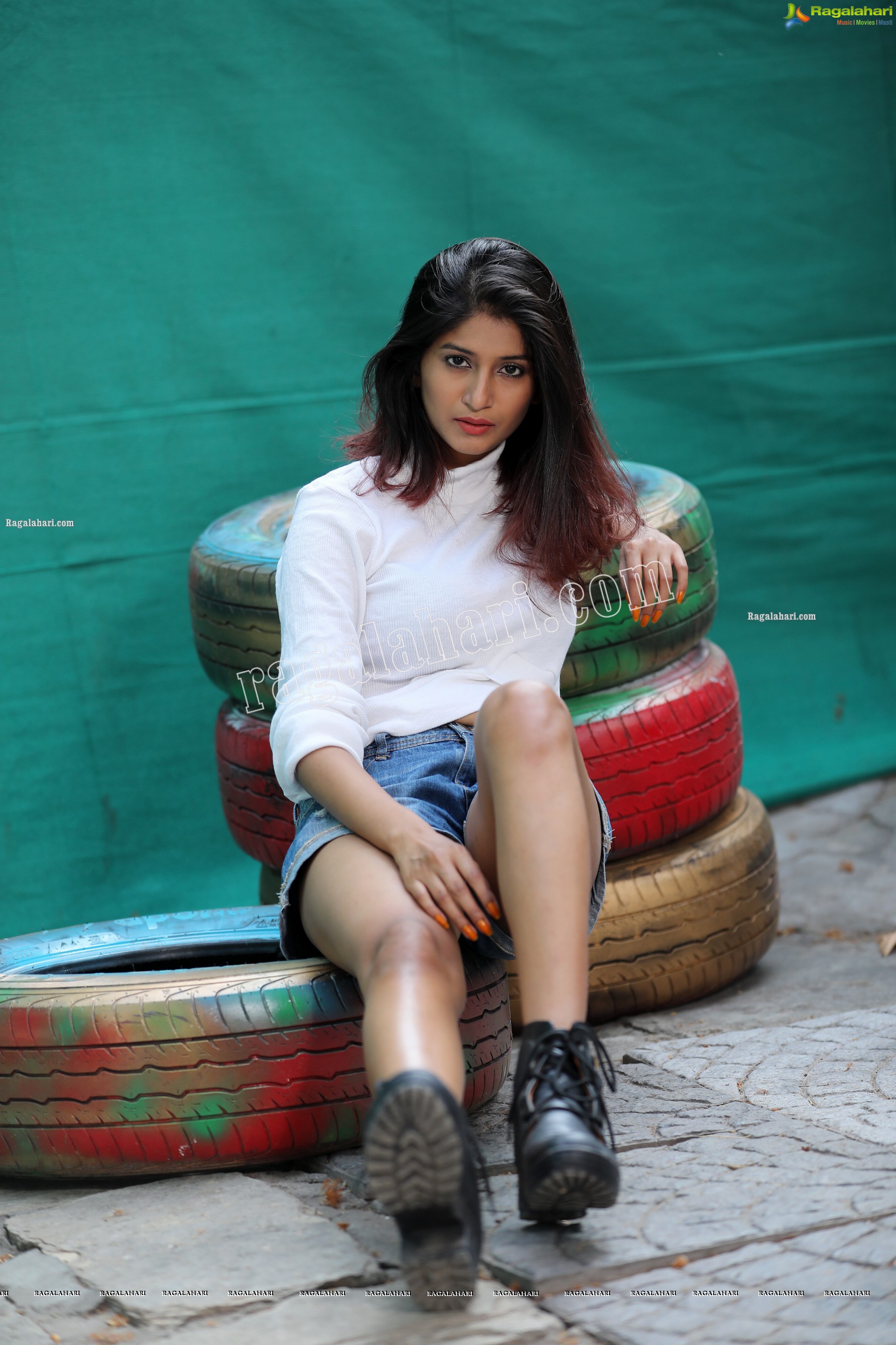 Sulagna Karmakar in White Crop Top and Denim Shorts, Exclusive Photoshoot