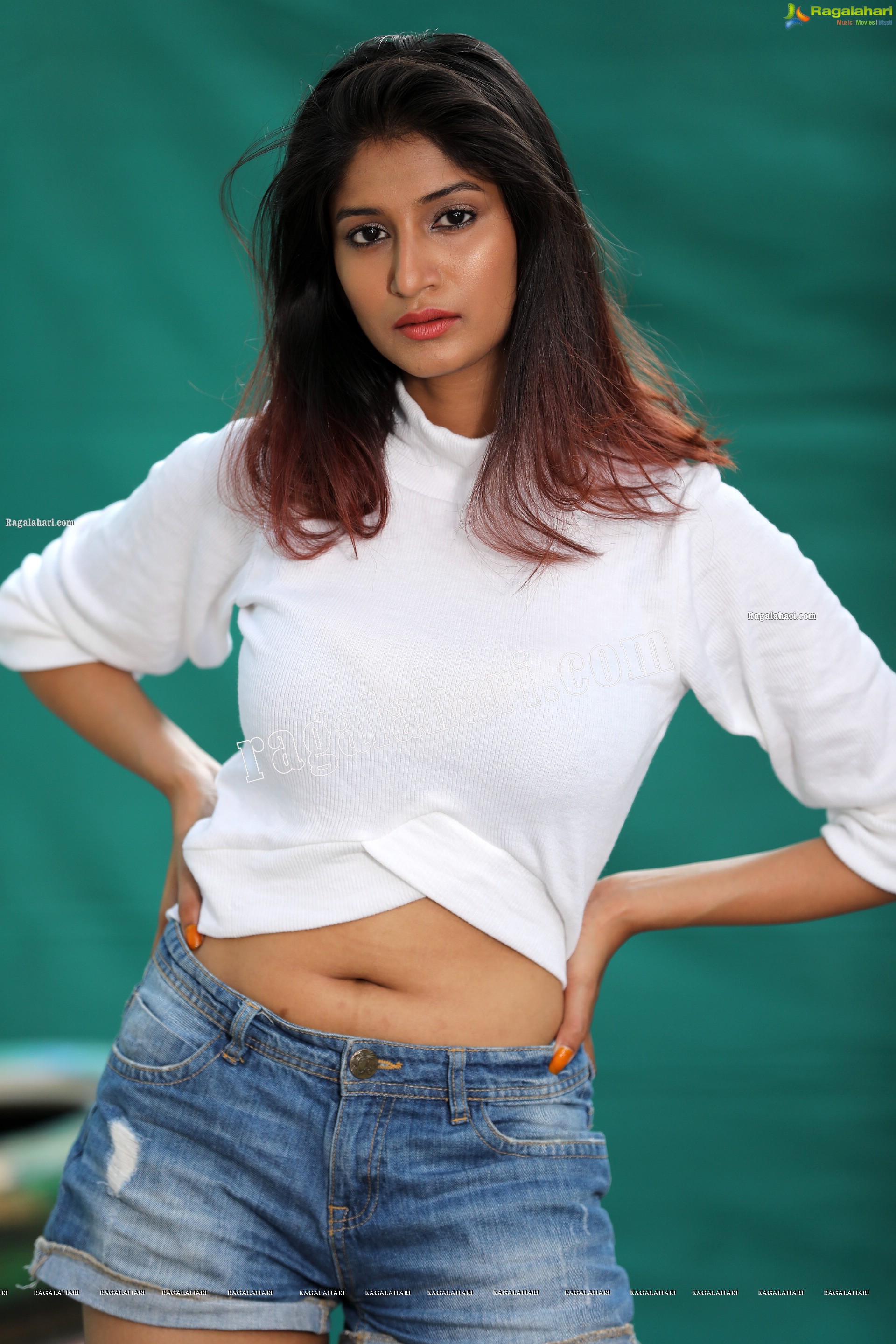Sulagna Karmakar in White Crop Top and Denim Shorts, Exclusive Photoshoot