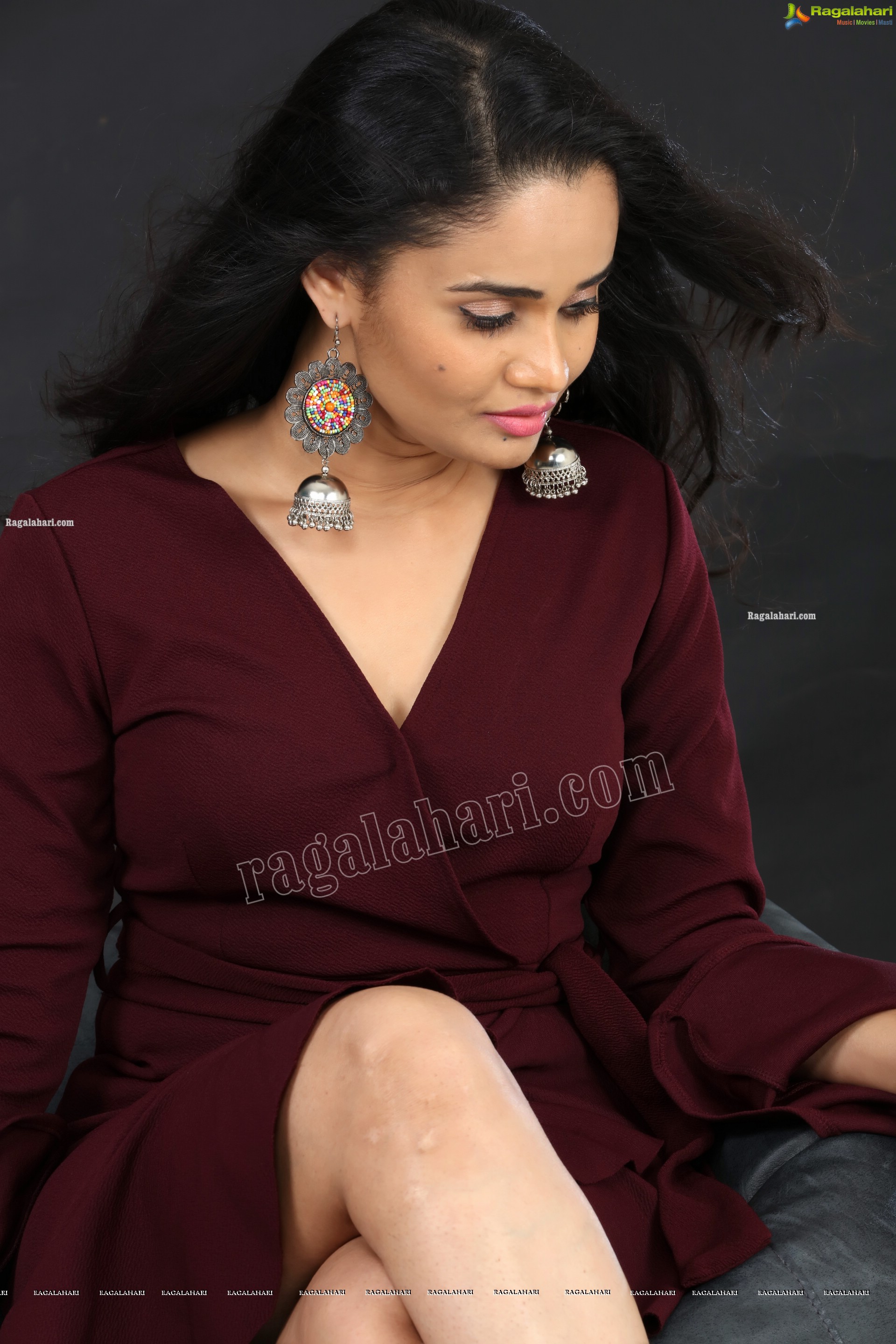 Usha Kurapati in Burgundy Mini Dress, Exclusive Photoshoot