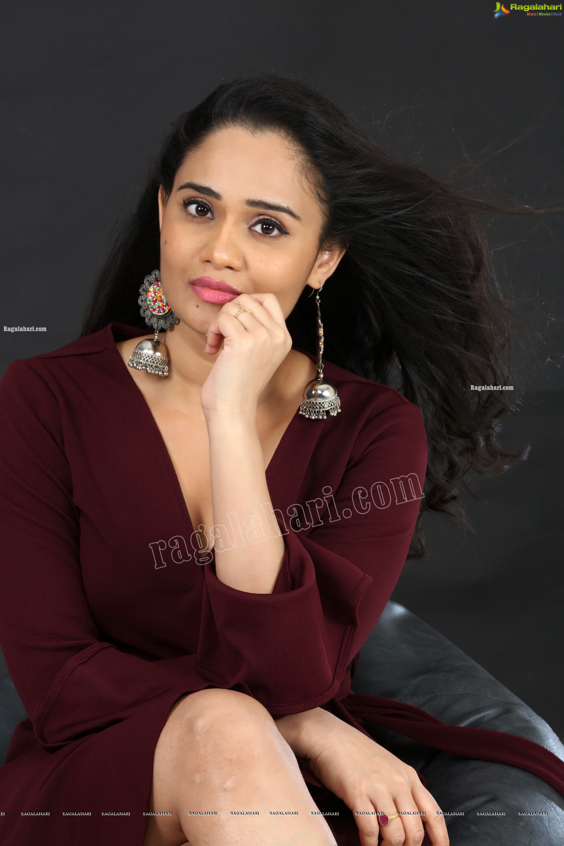 Usha Kurapati in Burgundy Mini Dress, Exclusive Photoshoot