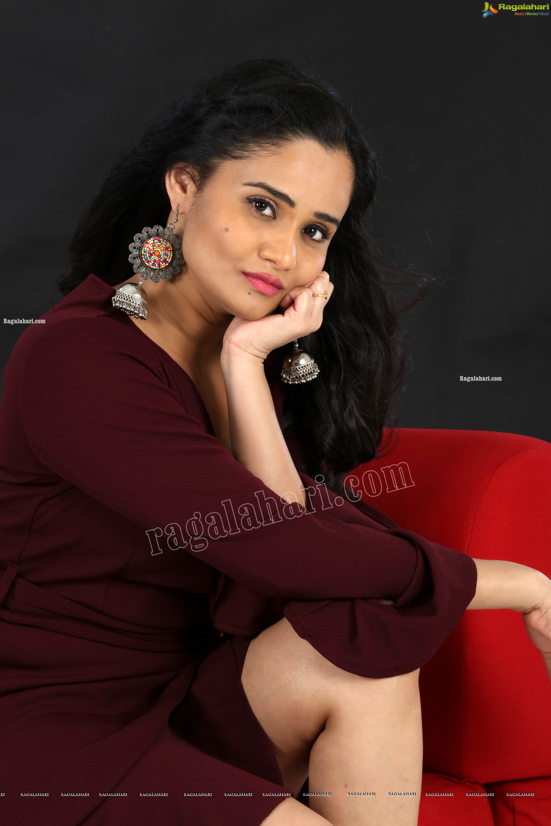 Usha Kurapati in Burgundy Mini Dress, Exclusive Photoshoot