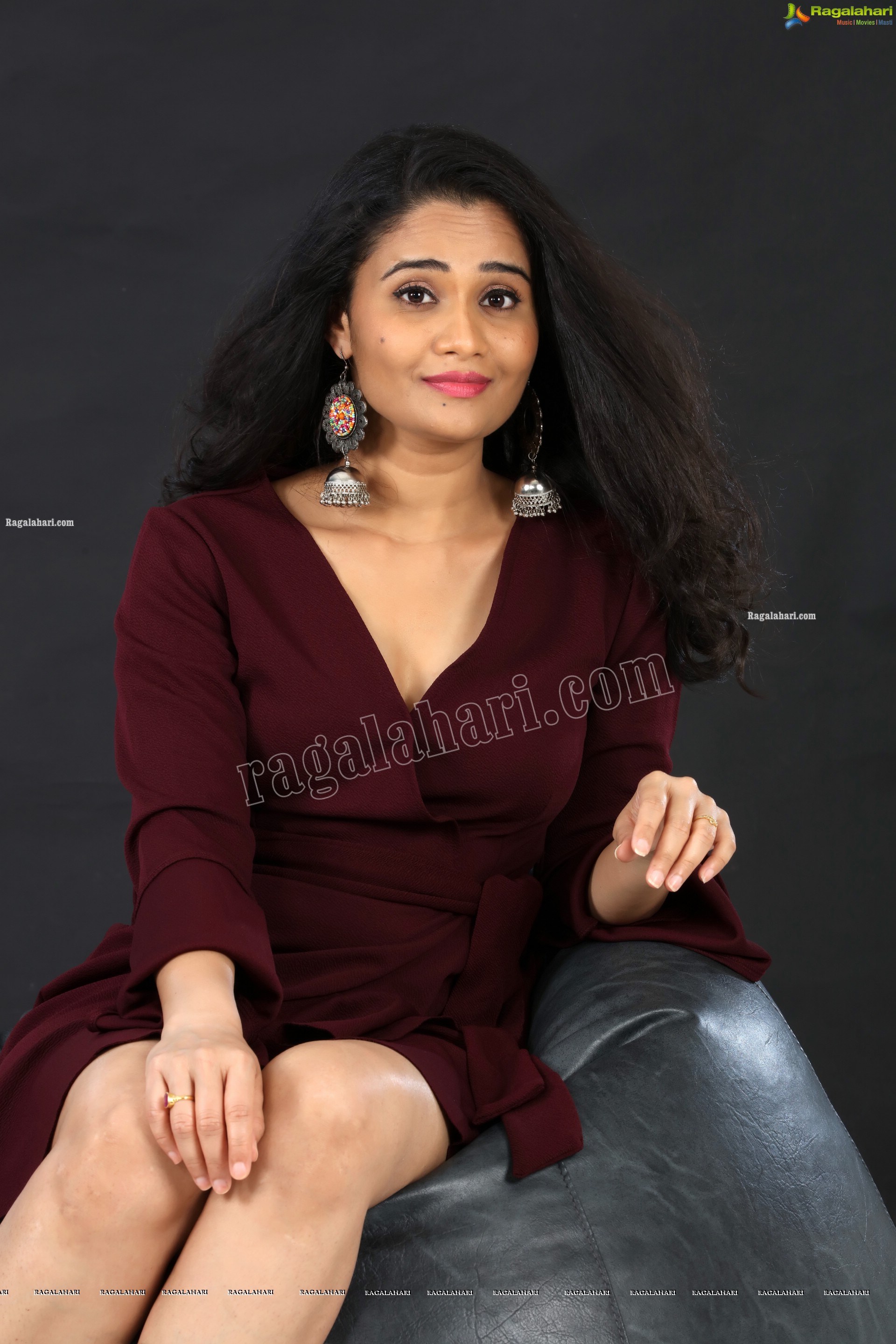 Usha Kurapati in Burgundy Mini Dress, Exclusive Photoshoot