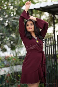 Usha Kurapati in Burgundy Mini Dress