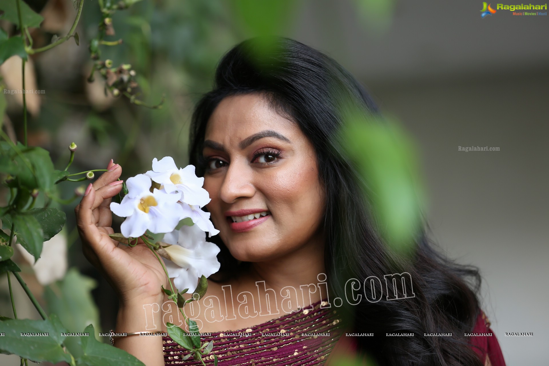 Ashmitha Karnani in Maroon Georgette Saree Exclusive Photo Shoot