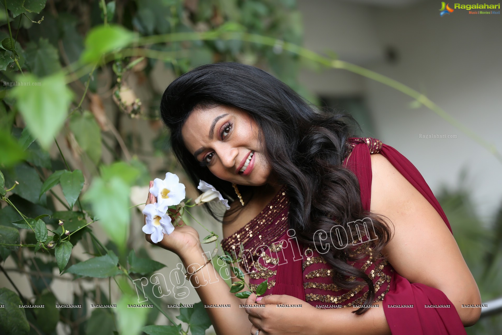 Ashmitha Karnani in Maroon Georgette Saree Exclusive Photo Shoot